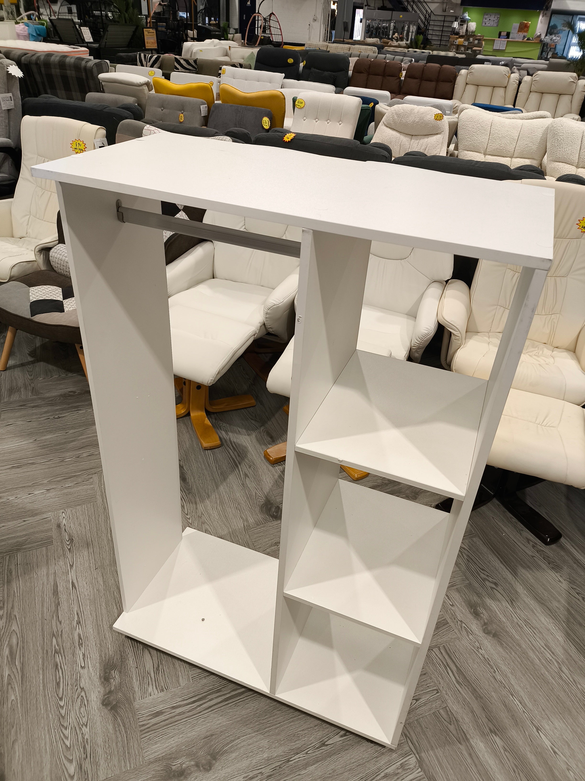 Freestanding Mobile Open Wardrobe with 3 Tier Shelves and Hanging Bar White