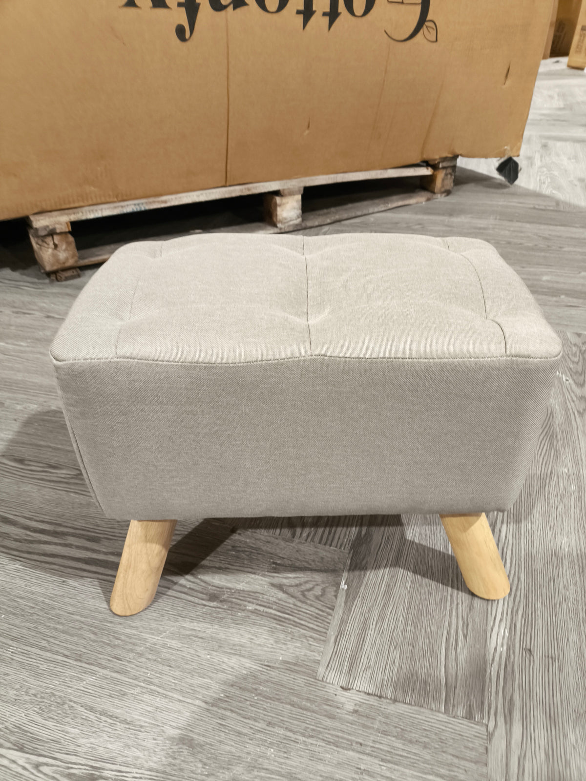 Linen Upholstered Ottoman Footstool with Pocket Khaki