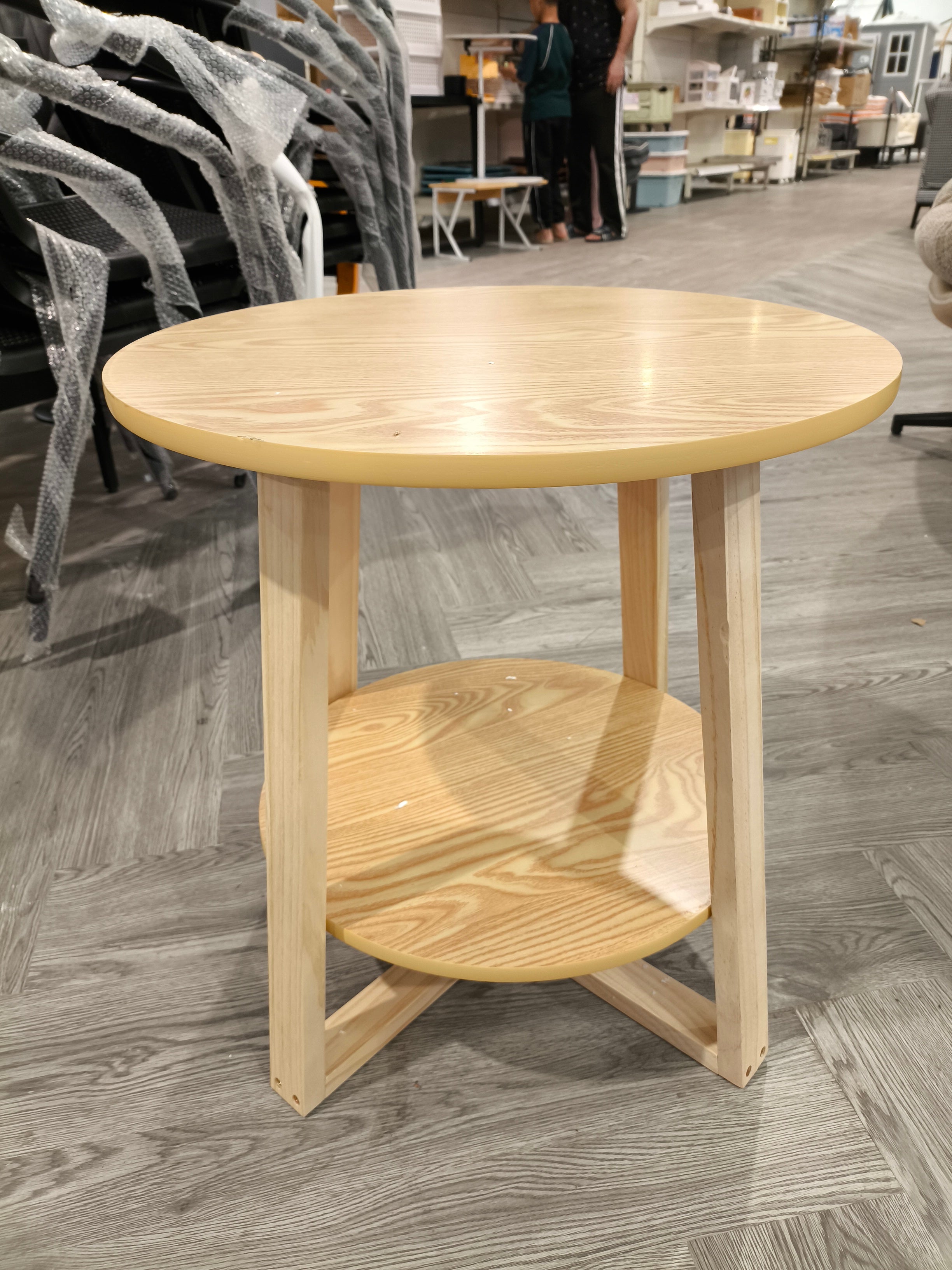2 Tier Round Wooden Side Table Natural Wood