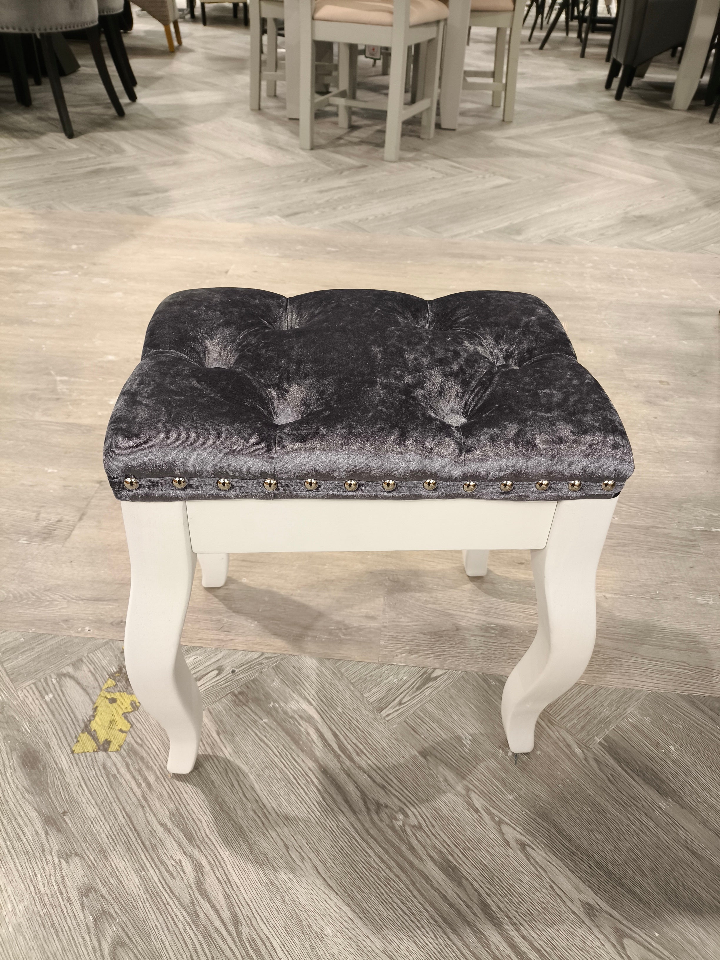 Dressing Table Stool Dark Grey Velvet Stool Oslo Grey Suede Stool With Black Polished Leg JAIPURIA Dressing Table Stool Dark Grey Velvet Stool Oslo Grey Suede Stool With Black Polished Leg JAIPURIA