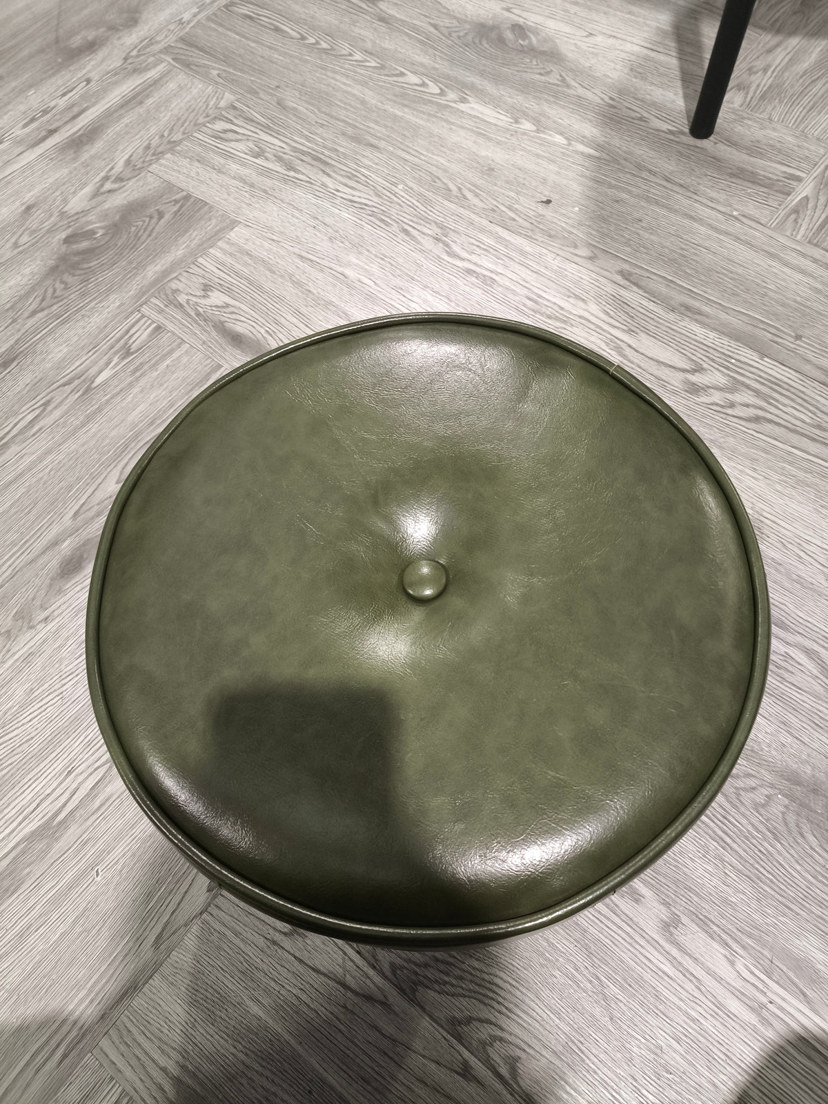 Round Green Faux Leather Ottoman Footstool