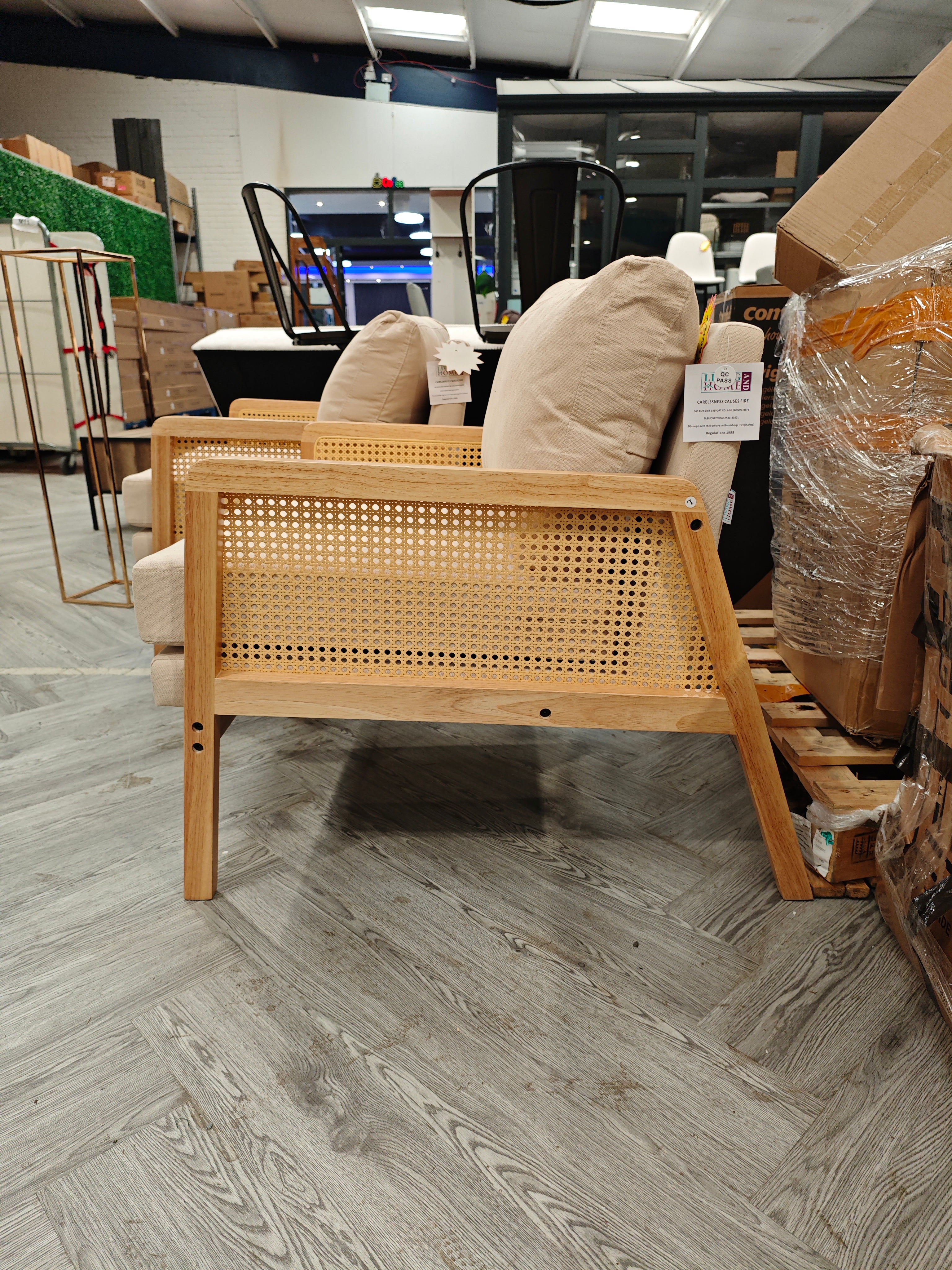 Cushioned Wooden Armchair Beige