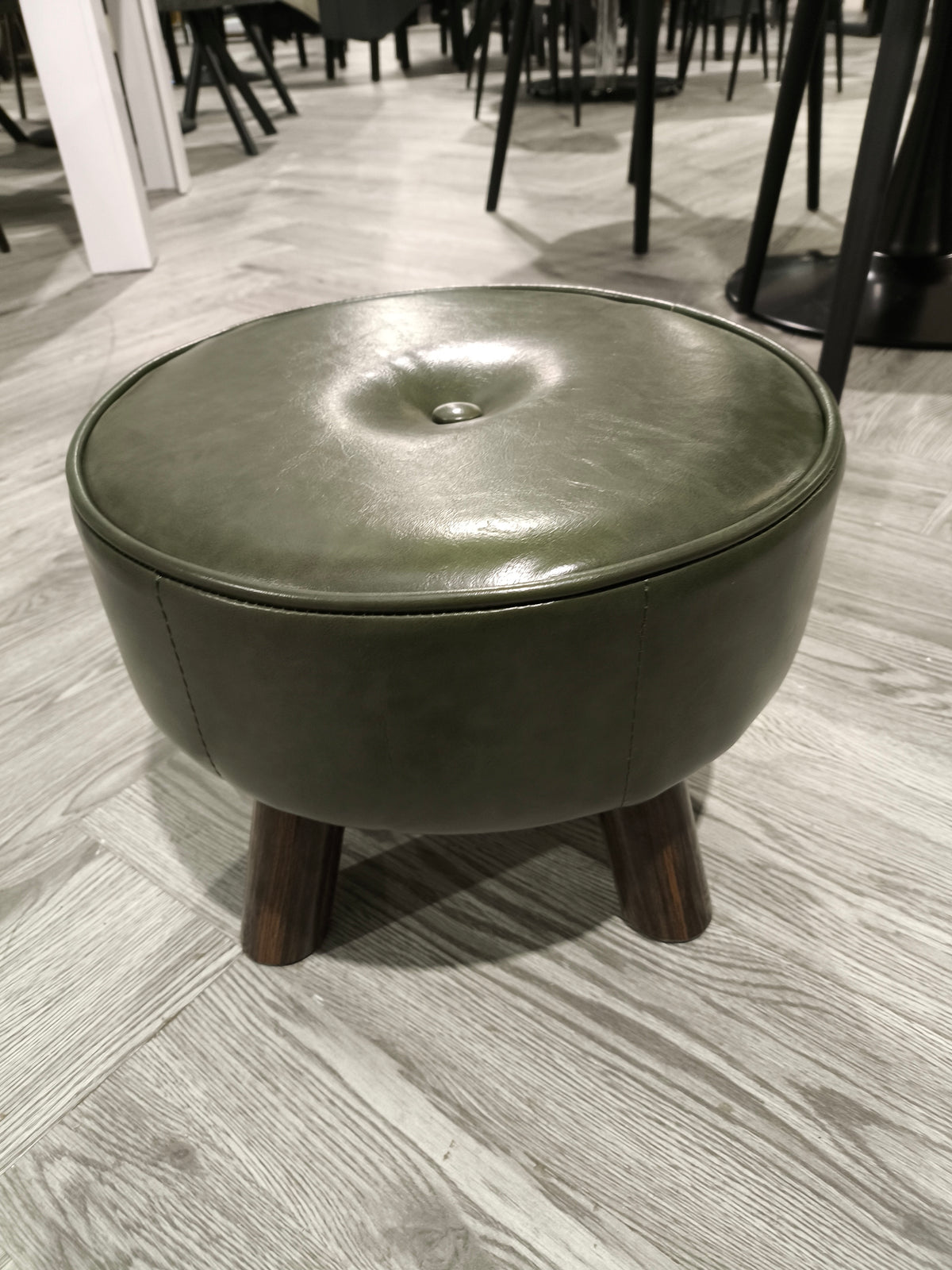 Round Green Faux Leather Ottoman Footstool