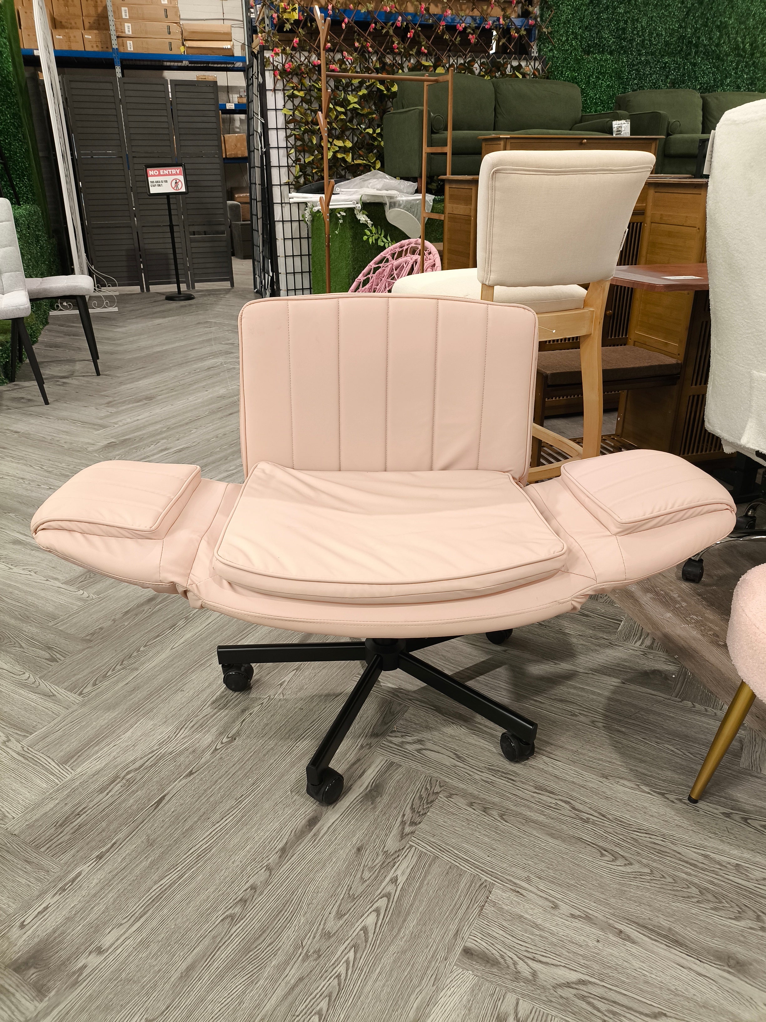 PU Leather Ergonomic Office Chair with Padded Armrests Pink