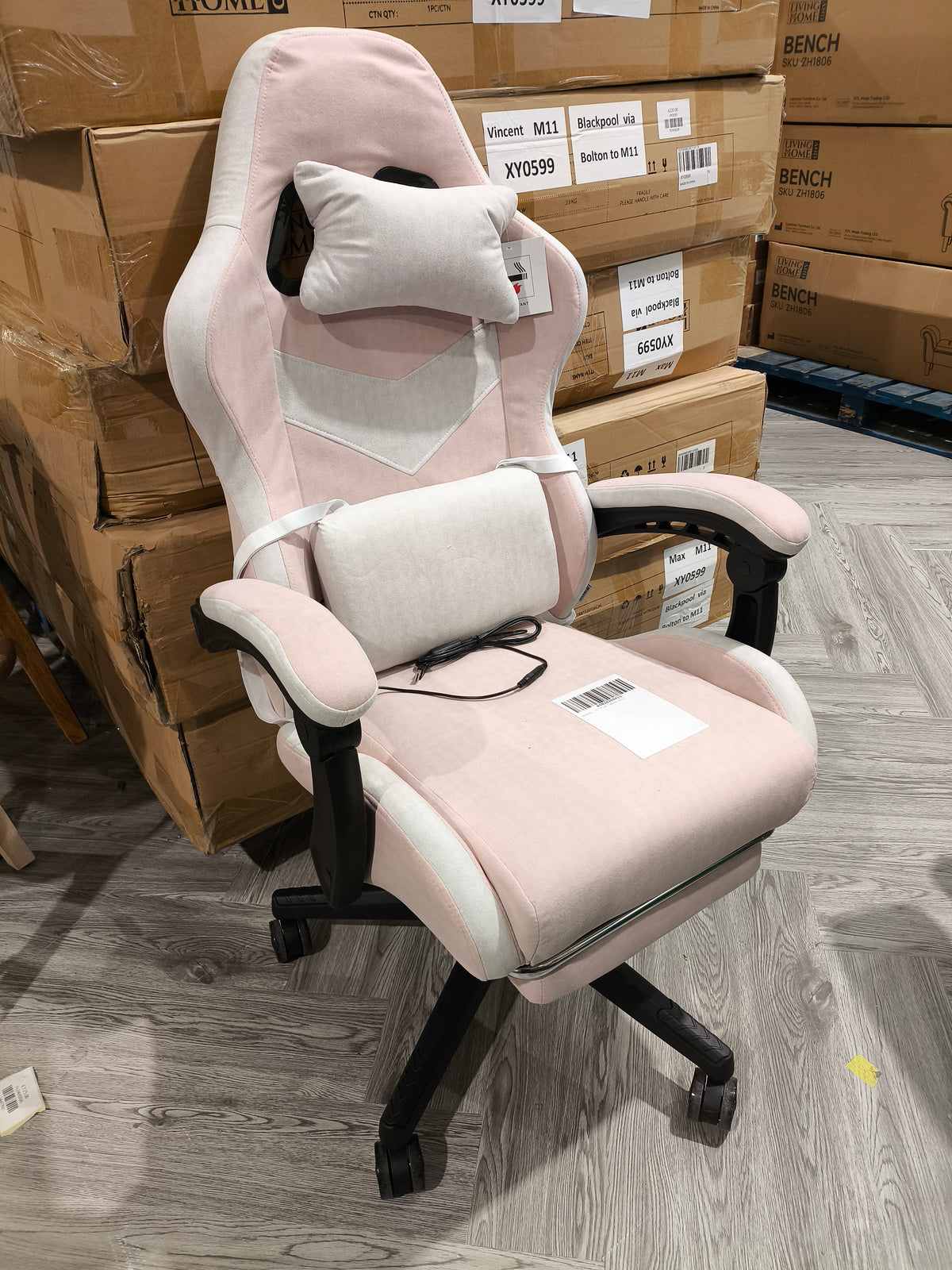Ergonomic High Back Gaming Chair with Massage Lumbar Support & Footrest Pink And White