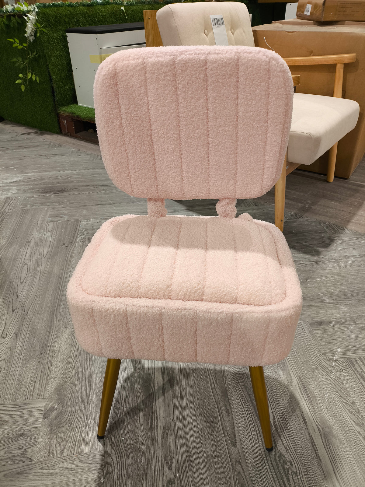 Teddy Fleece Vanity Chair with Storage & Folding Backrest Pink