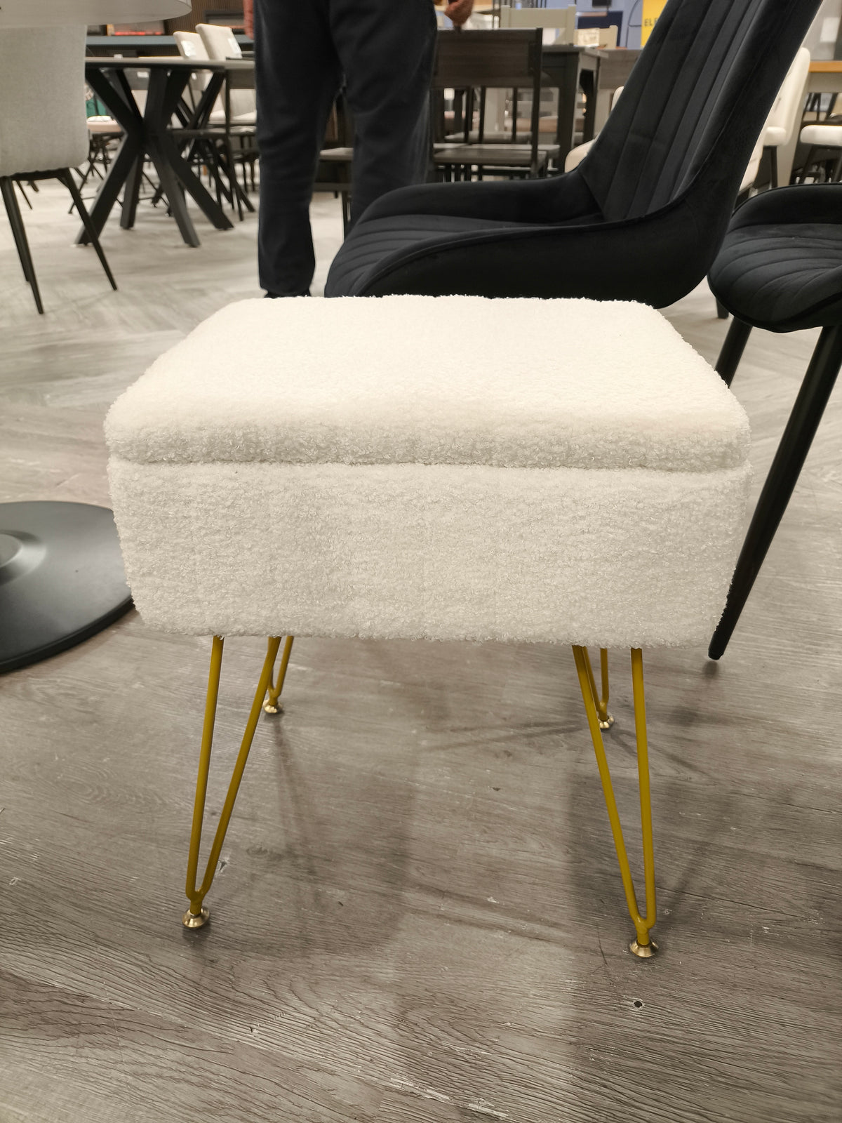 Teddy Fleece Upholstered Storage Ottoman Vanity Stool White