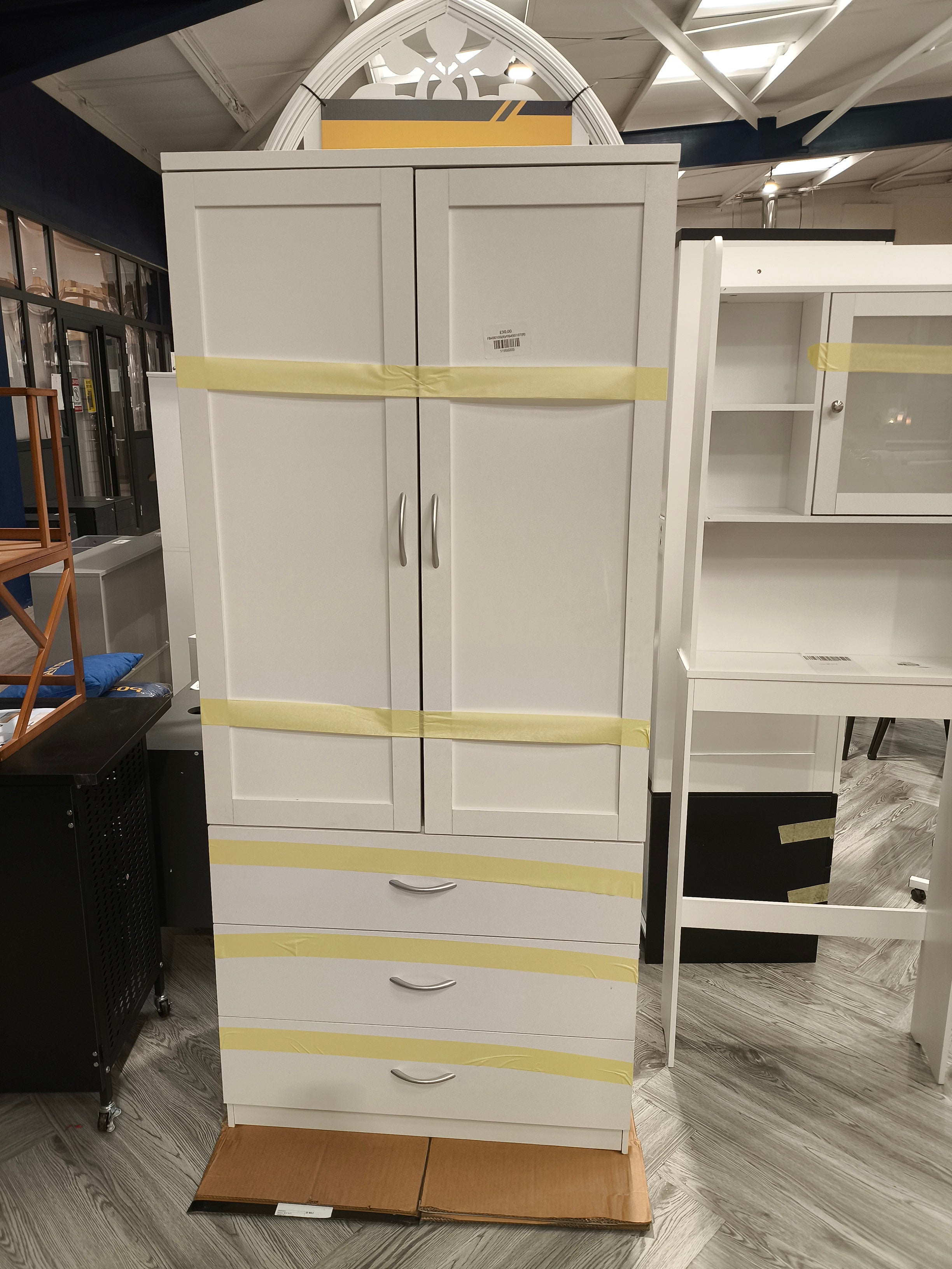 2-Door Wardrobe with 3 Drawers & Hanging Rail