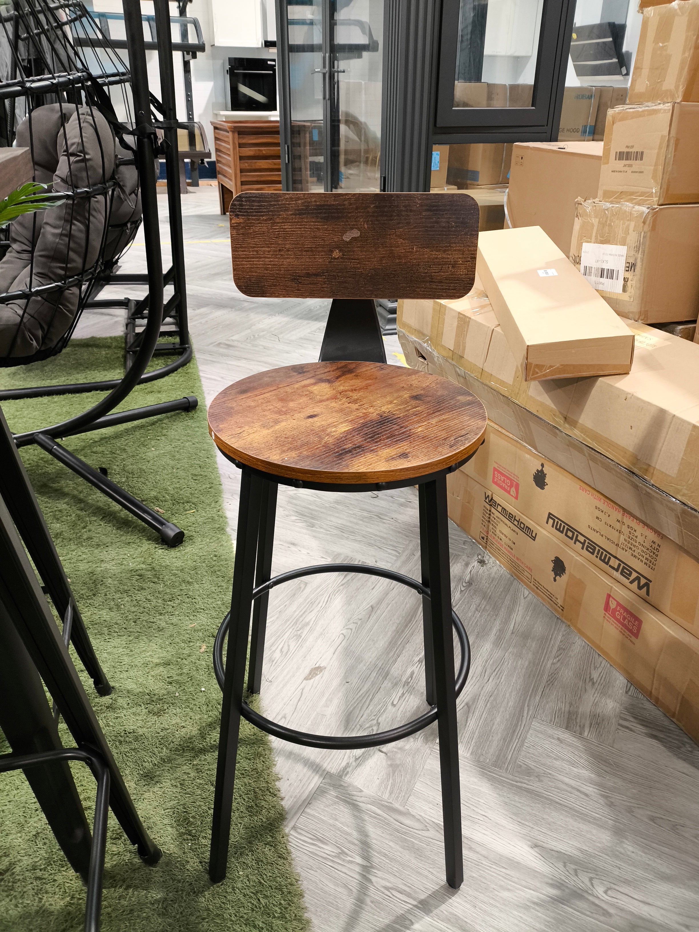 Round Bar Stool with Backrest and Footrest Brown 1PC