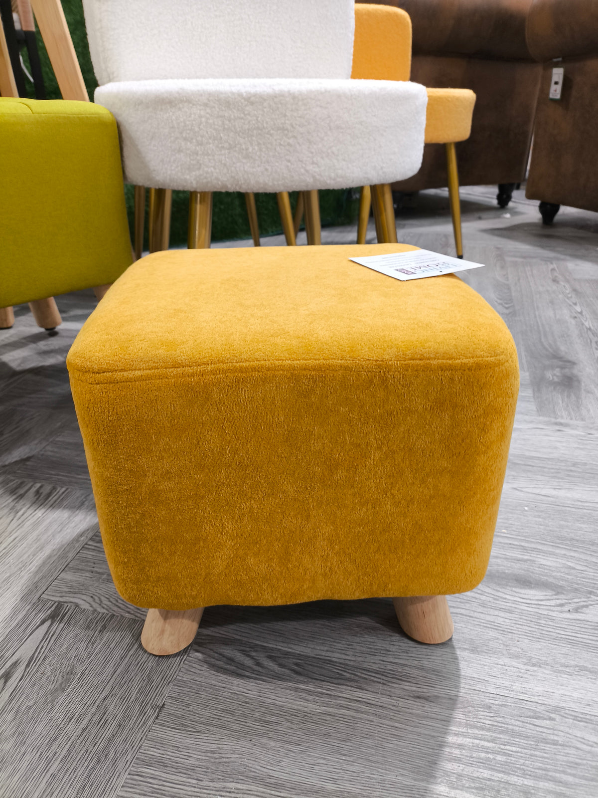 Square Upholstered Footstool Yellow