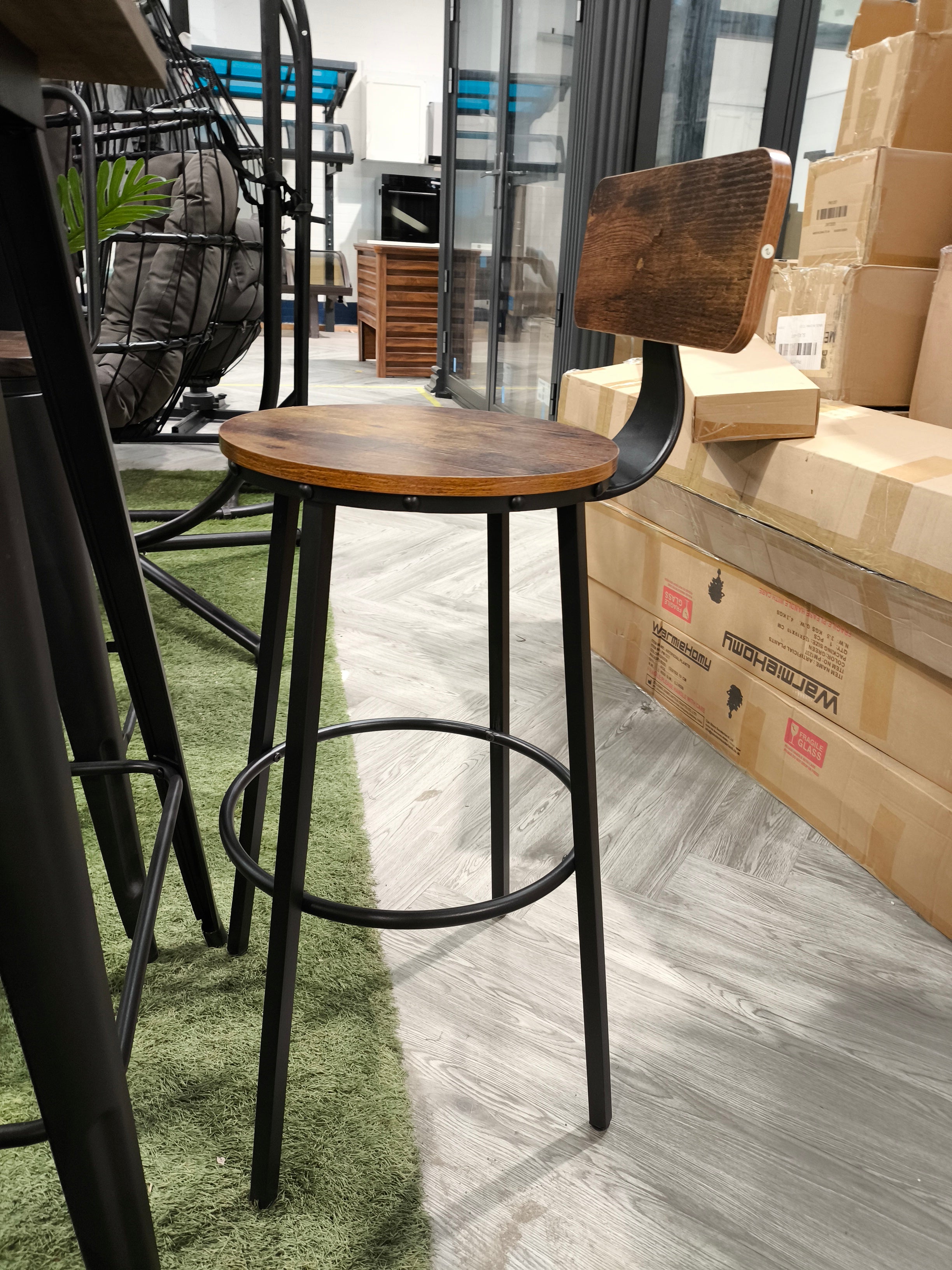 Round Bar Stool with Backrest and Footrest Brown 1PC