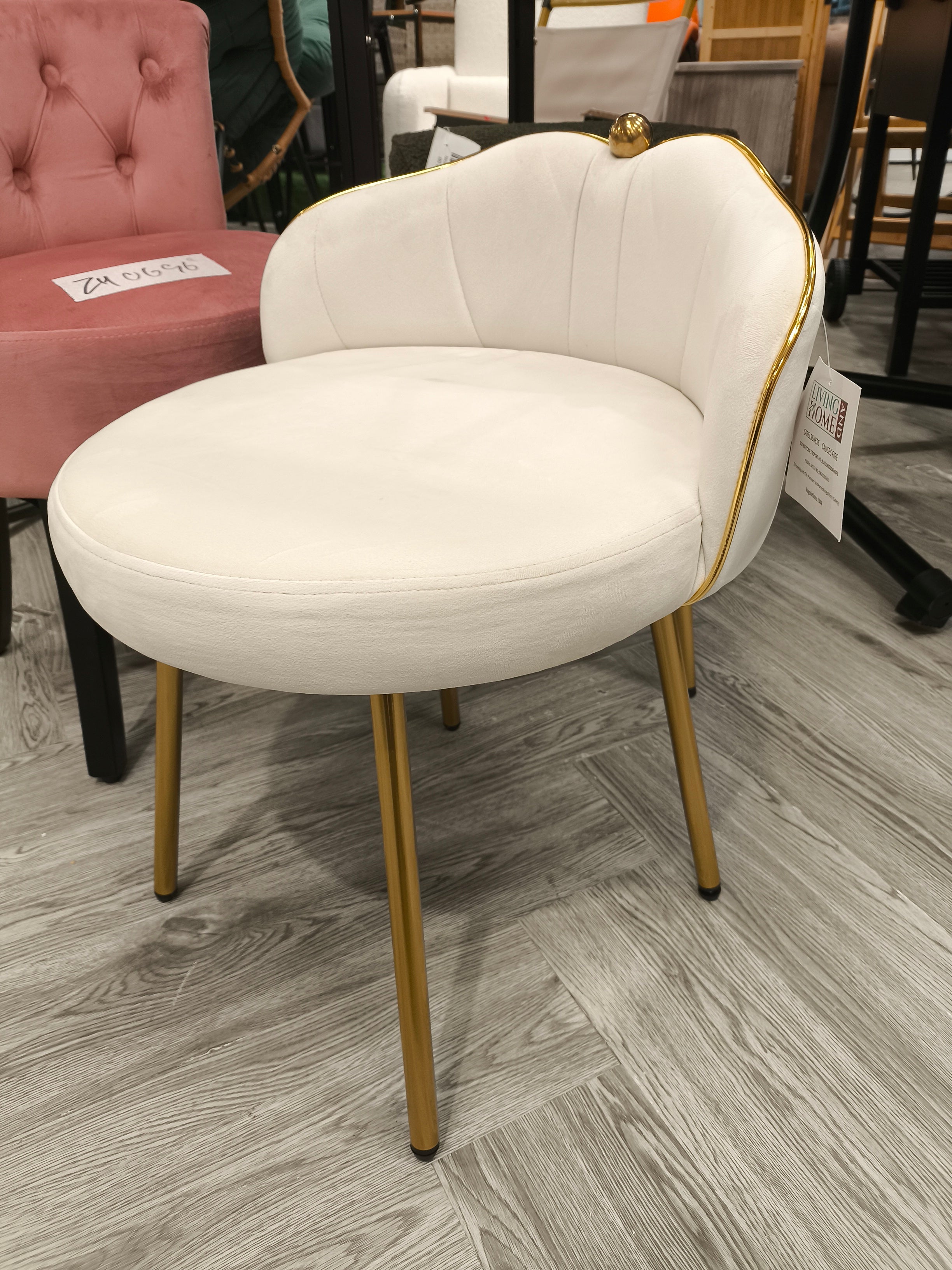 Shell Low Back Dressing Table Stool with Golden Frame Beige