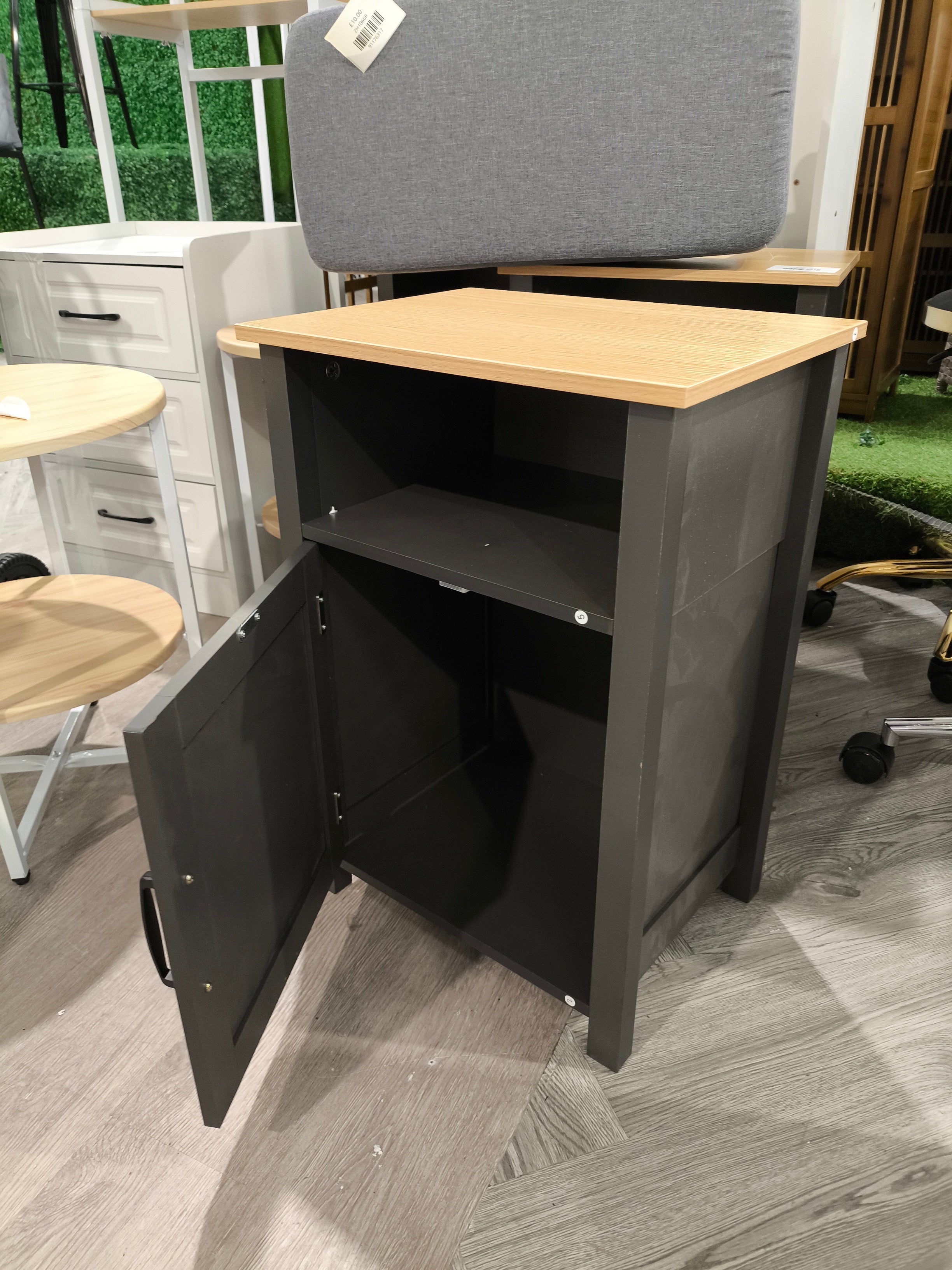 Bedside Nightstand with Wooden Top Grey