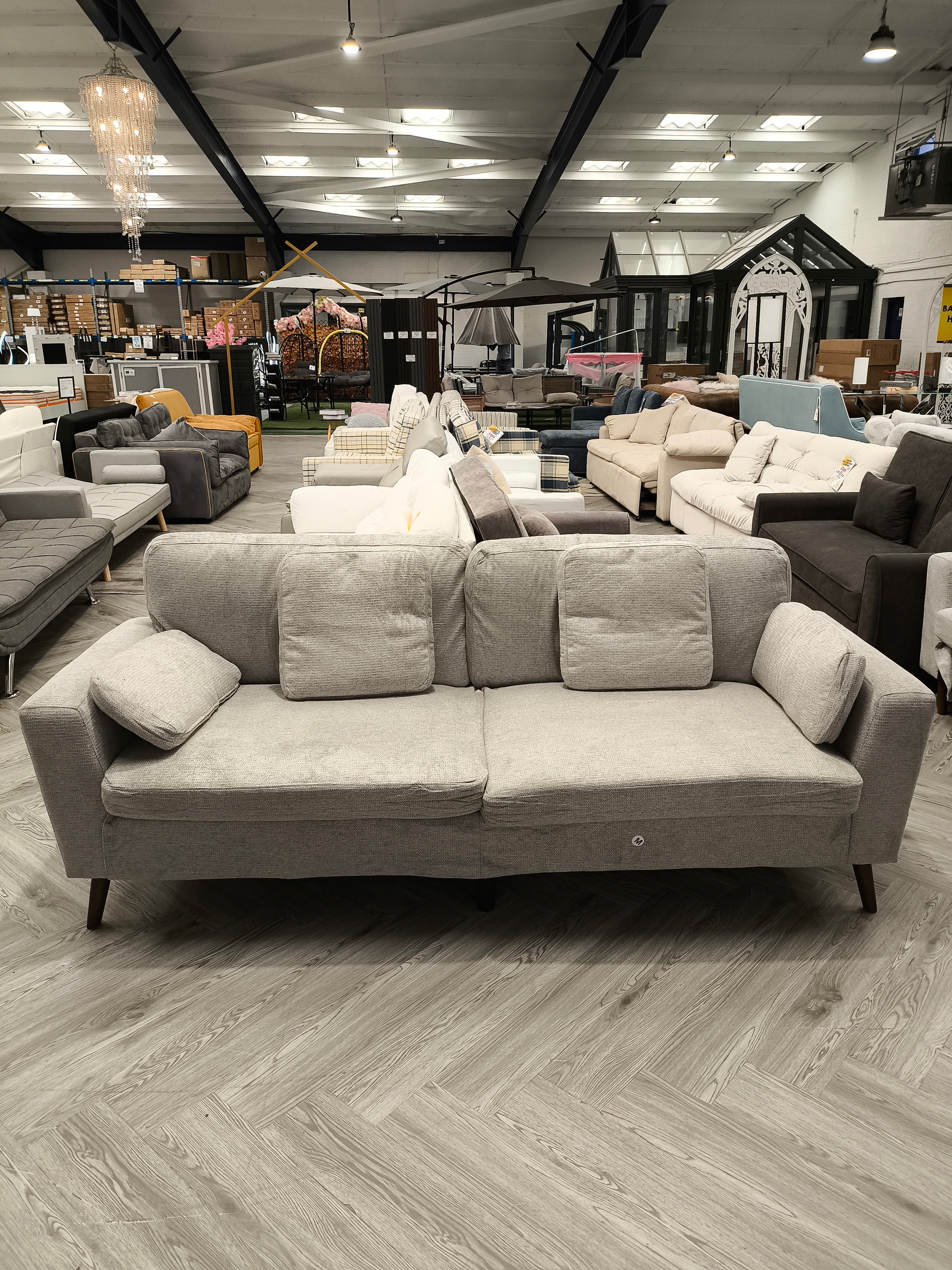 2 Seater Chenille Upholstered Sofa with Pillows Grey