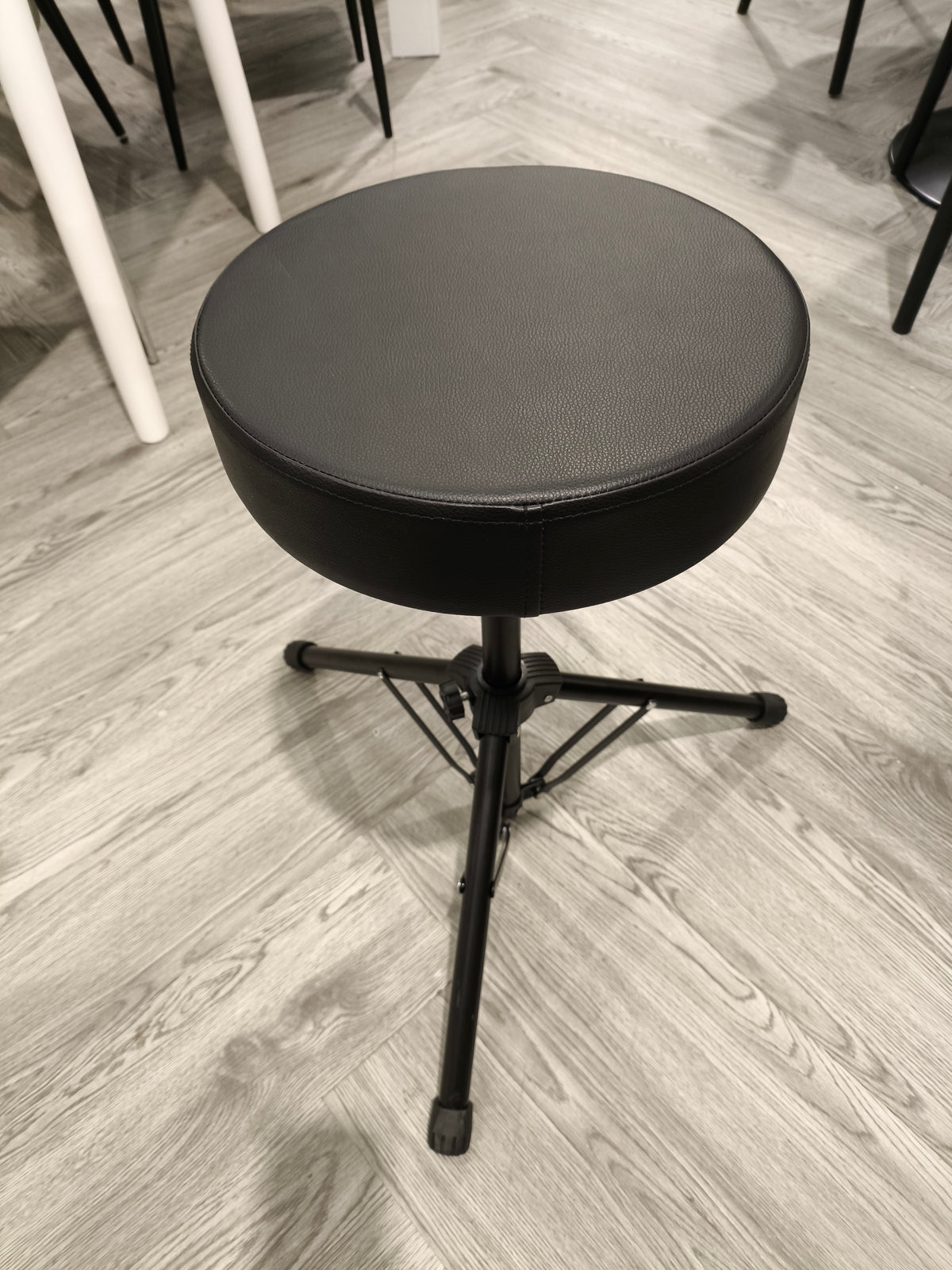 Adjustable Height Padded Round Bar Stool with Tripod Stand Black