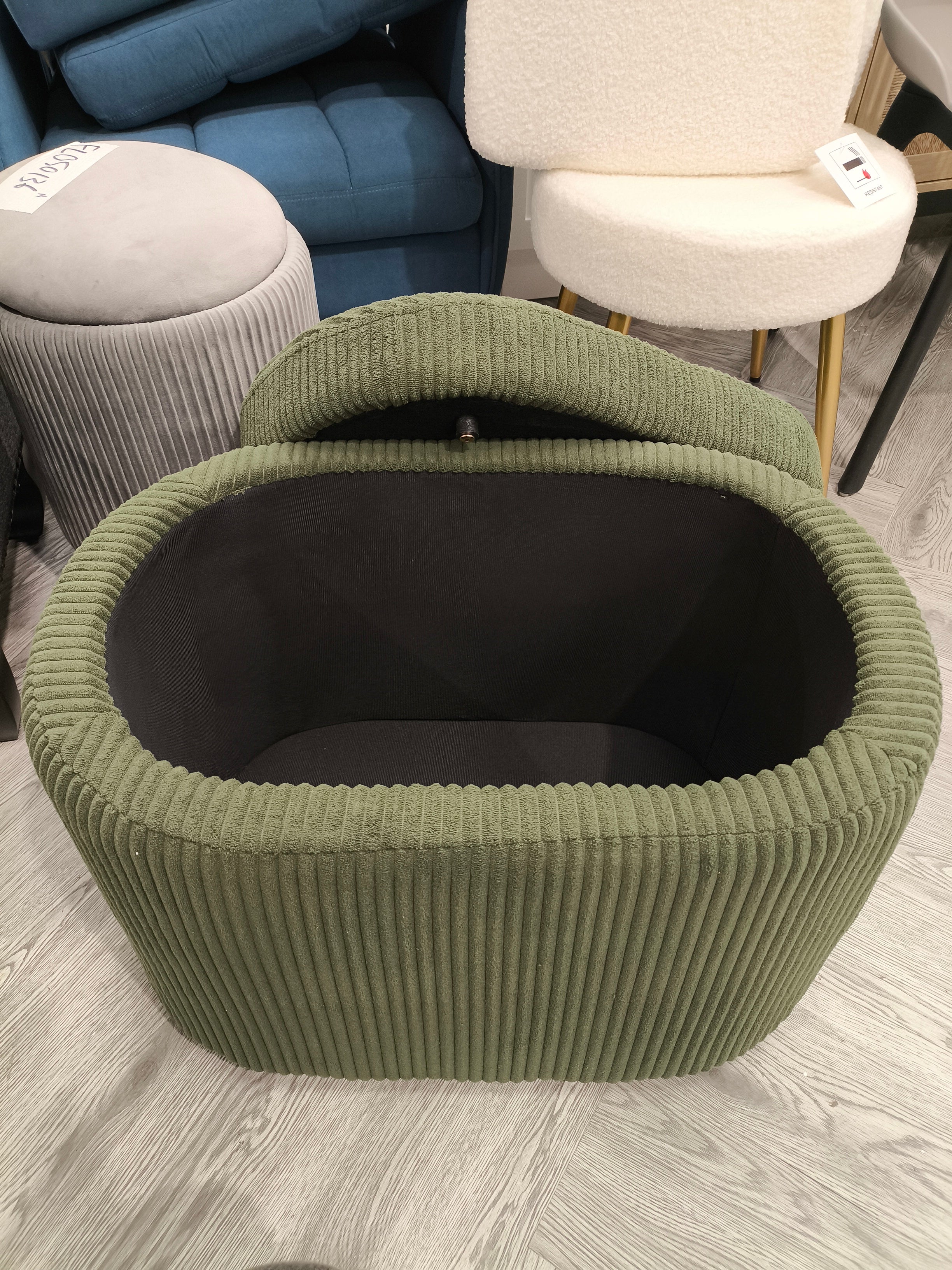 Corduroy Storage Ottoman Dark Green