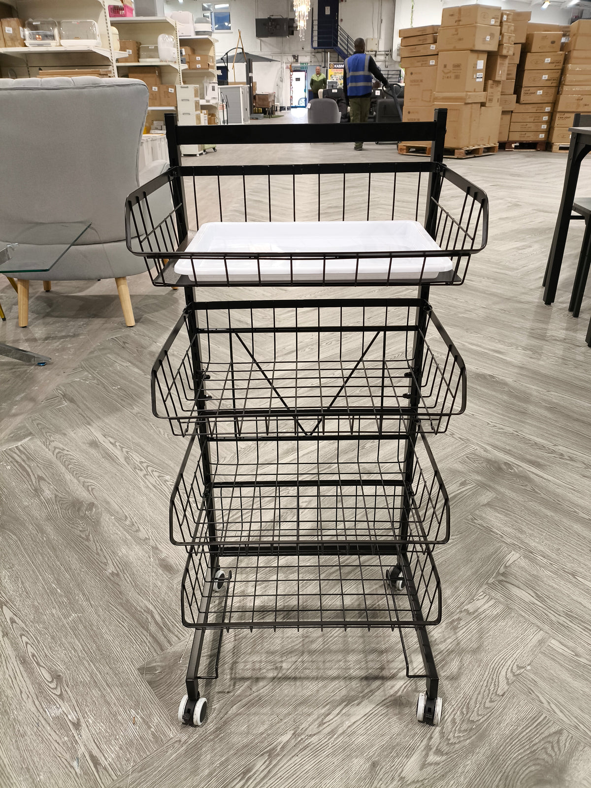 4 Tier Vegetable Fruit Storage Rack, Rolling Cart with Wheels Black