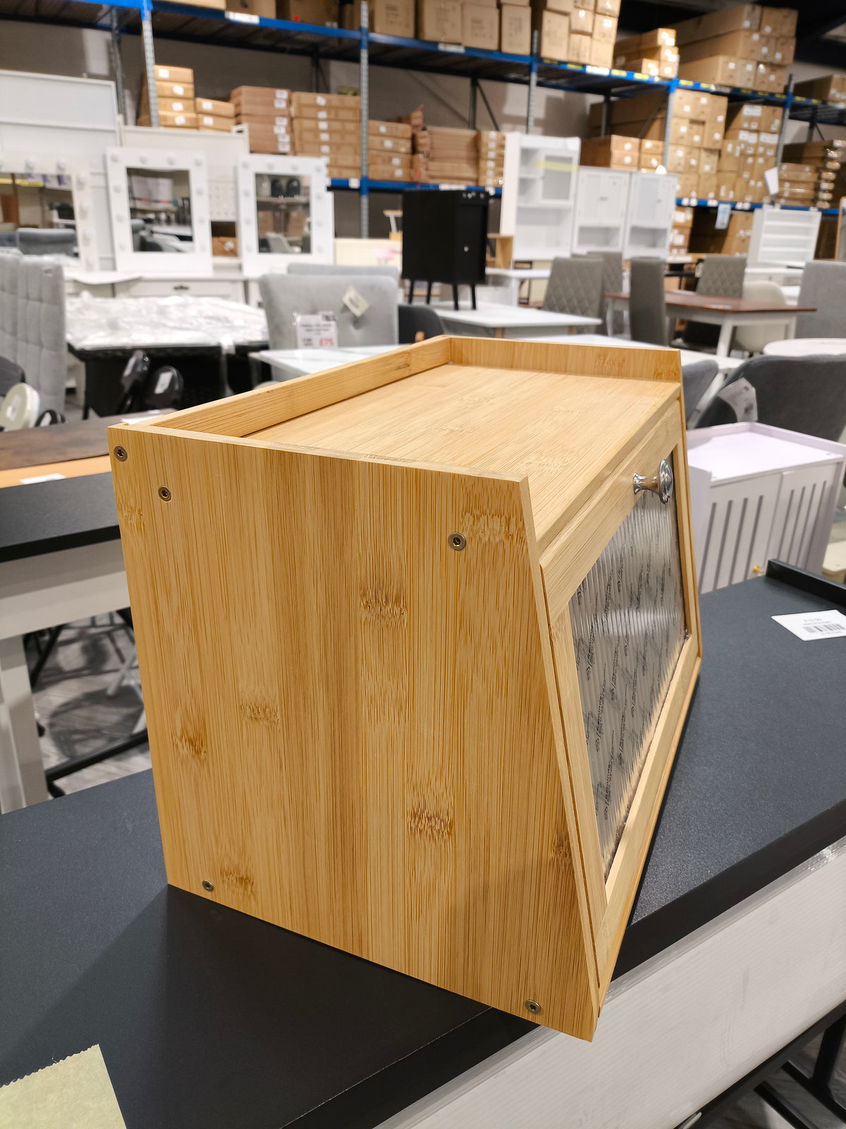 2 Tiers Bamboo Bread Storage Cabinet for Kitchen Counter Natural Wood