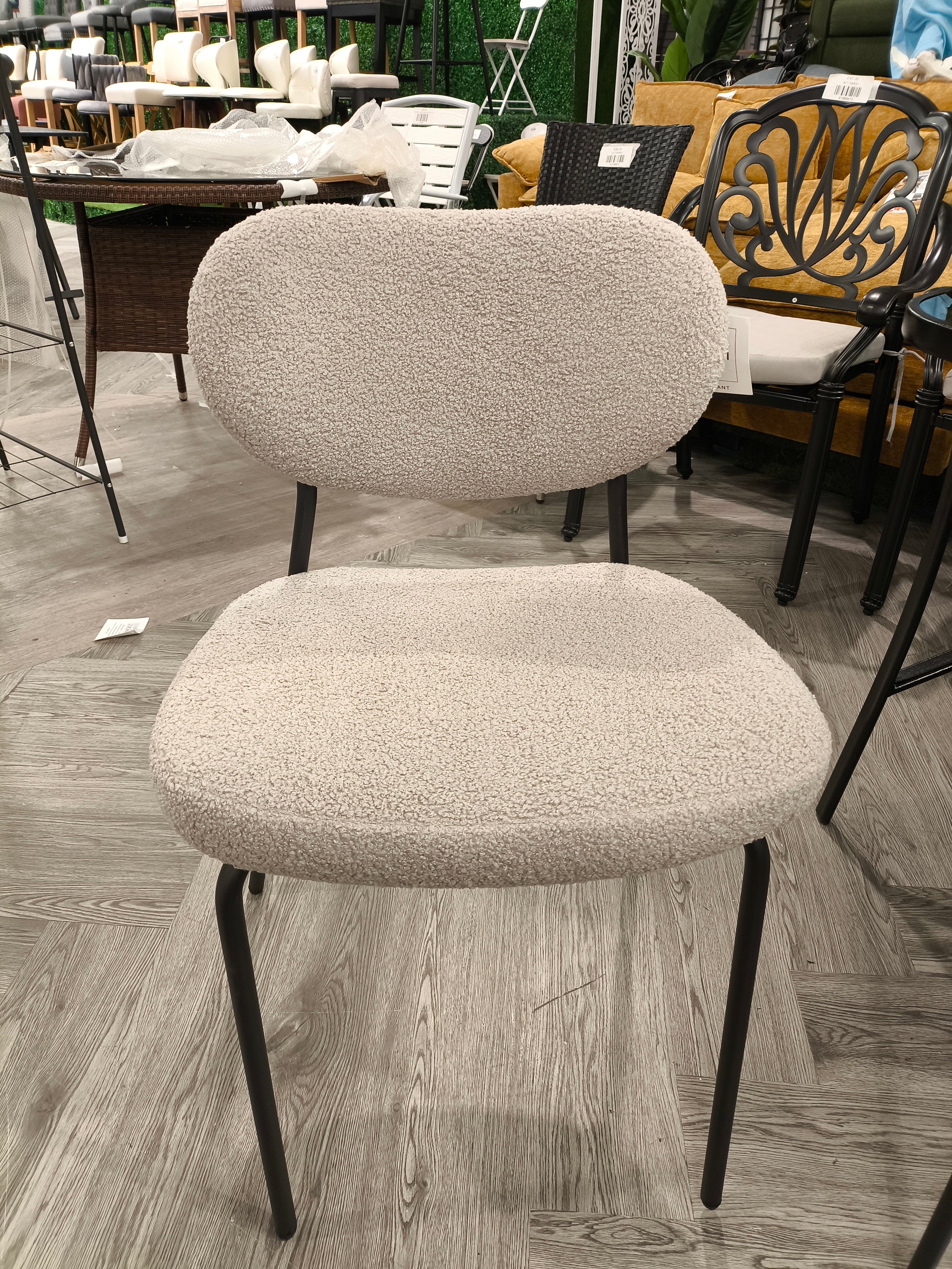 Teddy Fleece Upholstered Dining Chair with Metal Frame Grey 1PC