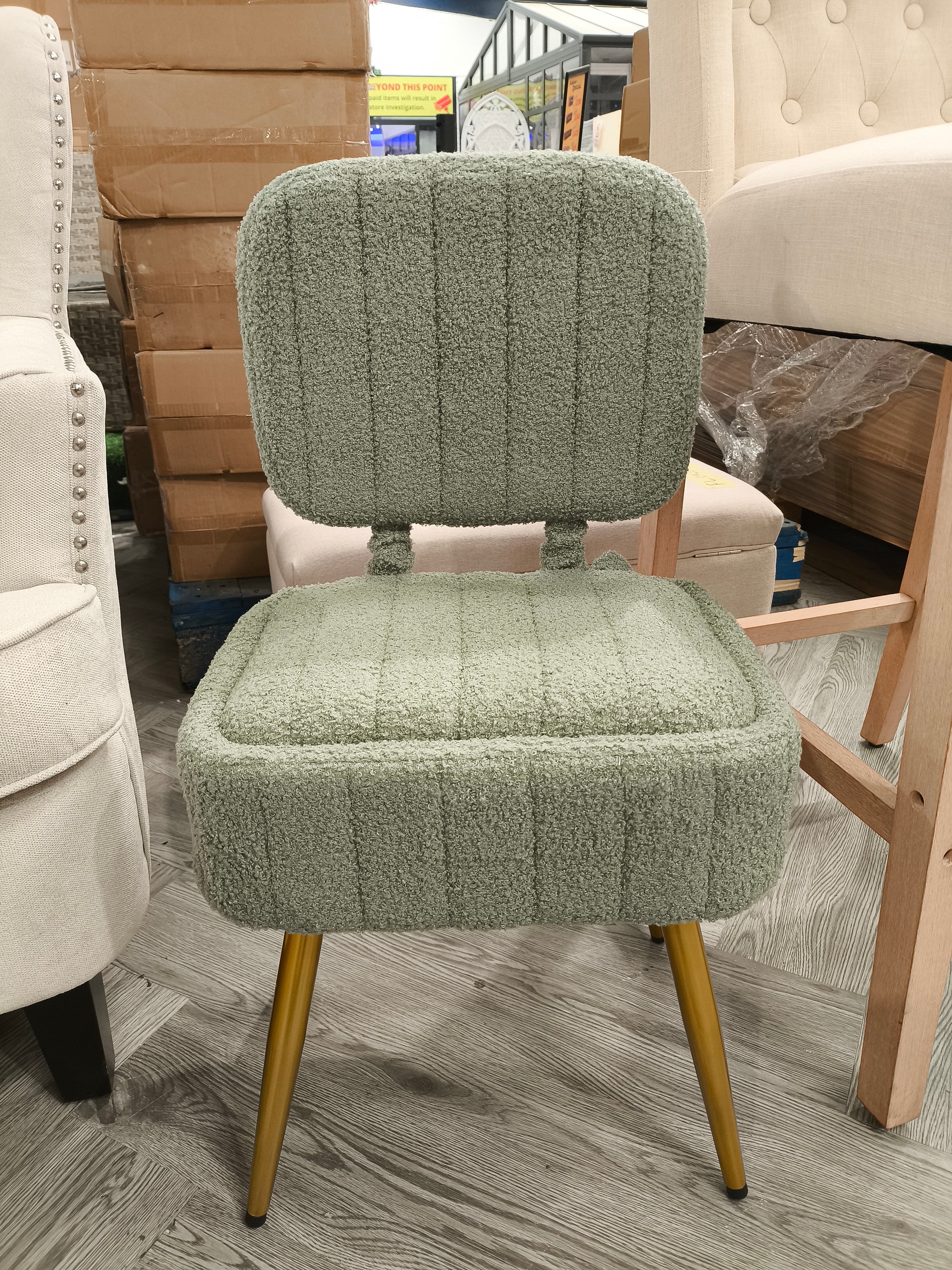 Teddy Fleece Vanity Chair with Storage & Folding Backrest Green