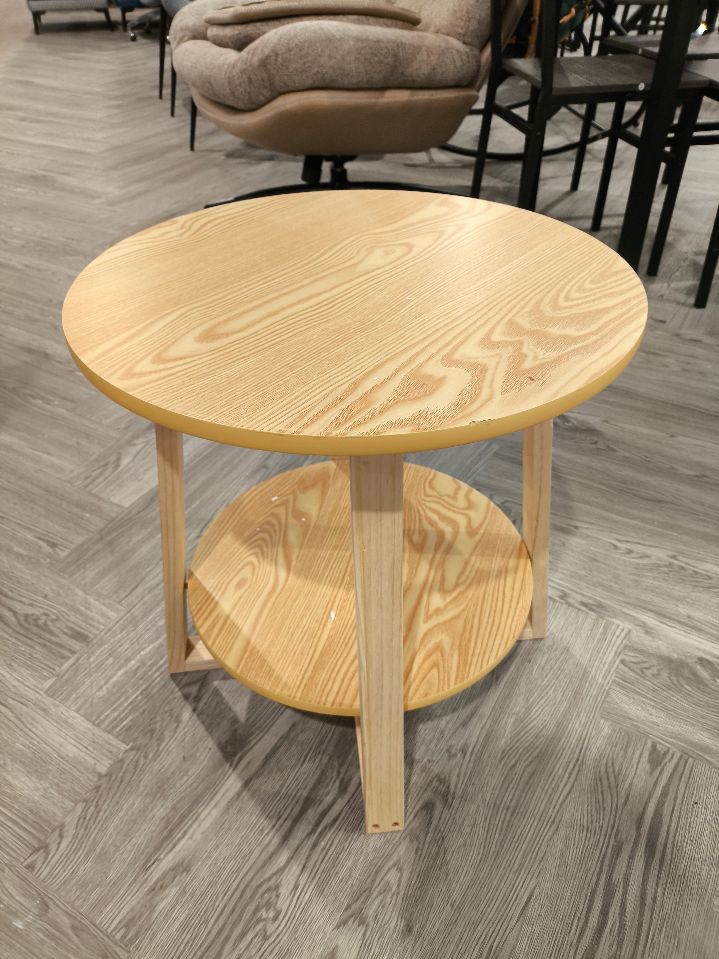 2 Tier Round Wooden Side Table Natural Wood