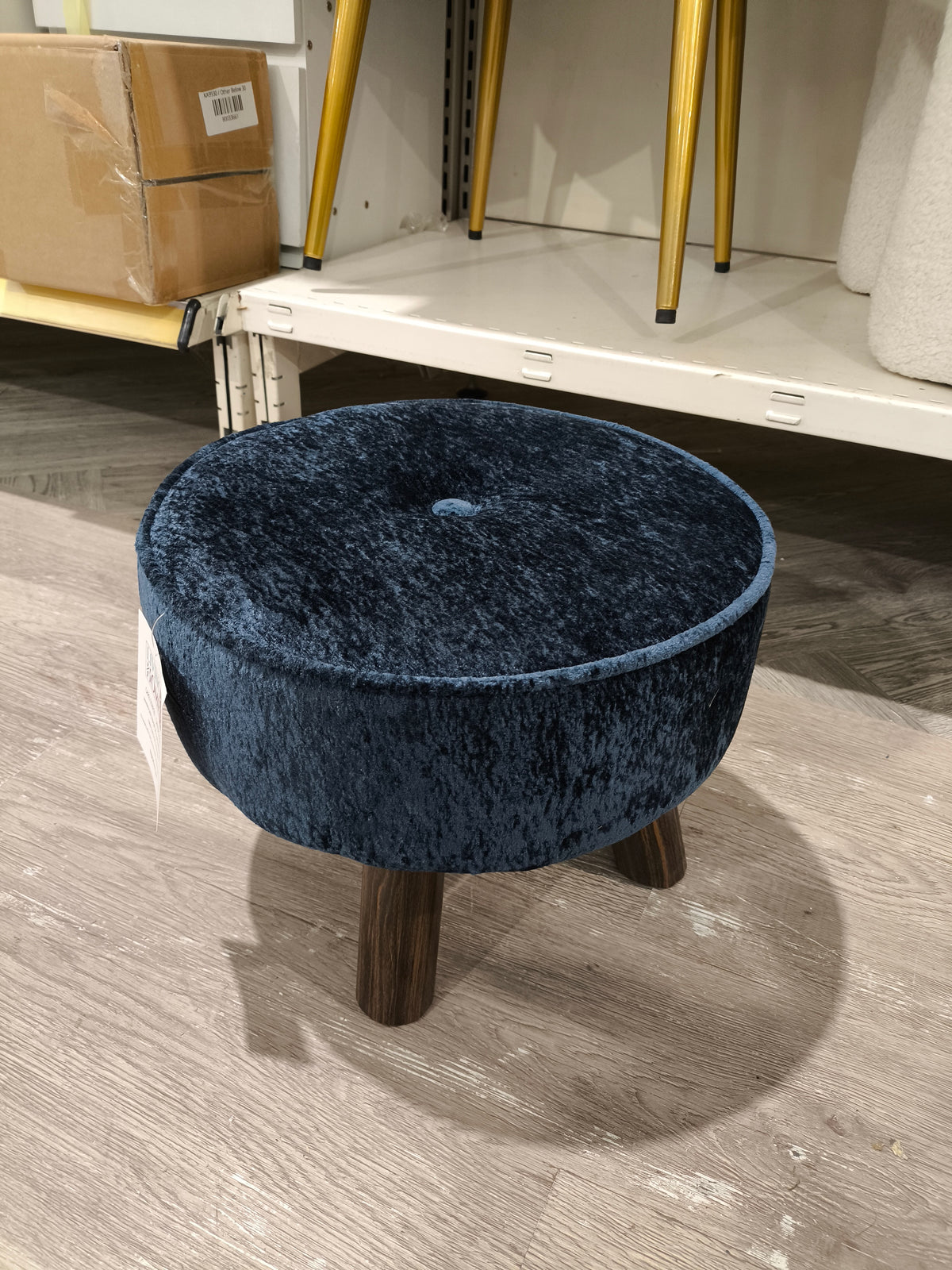 Upholstered Footstool with Wooden Legs Blue
