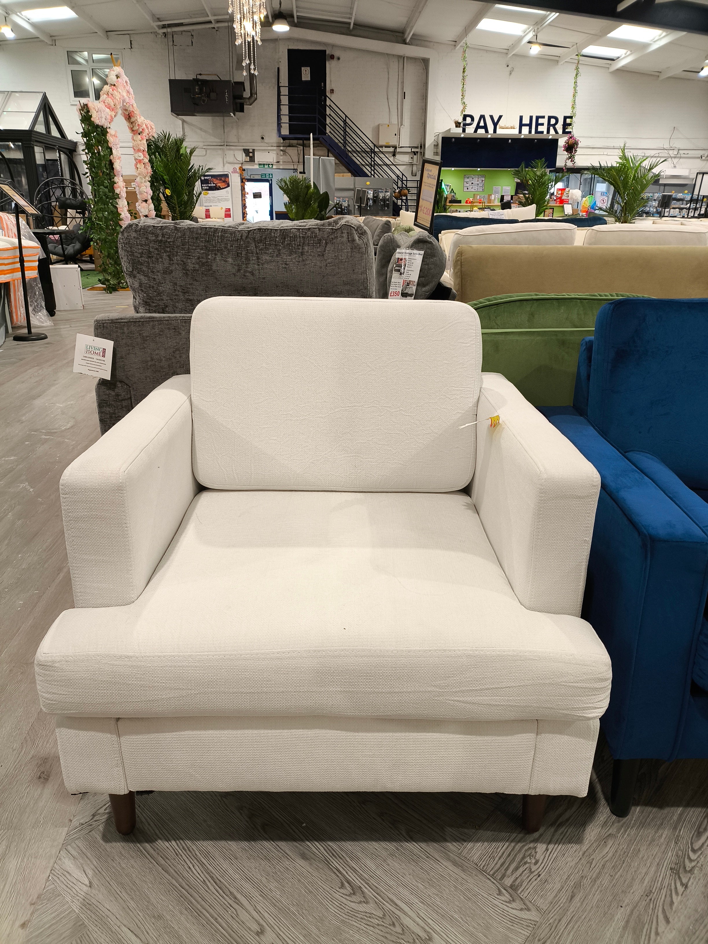 Linen Upholstered Single Sofa Armchair with Wooden Legs Beige
