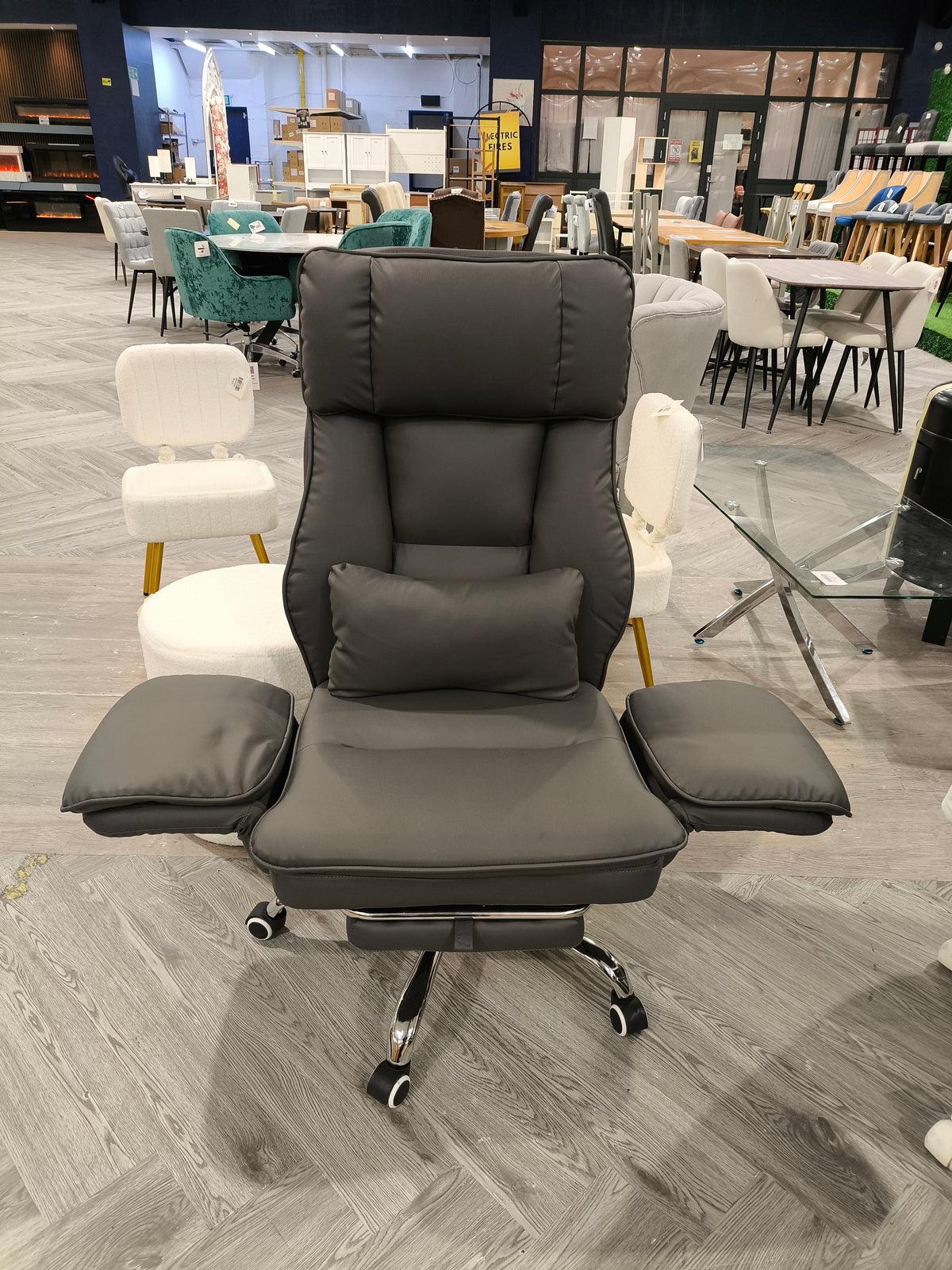 Height Adjustable Ergonomic Reclining Office Chair with Footrest & Flip Up Armrests