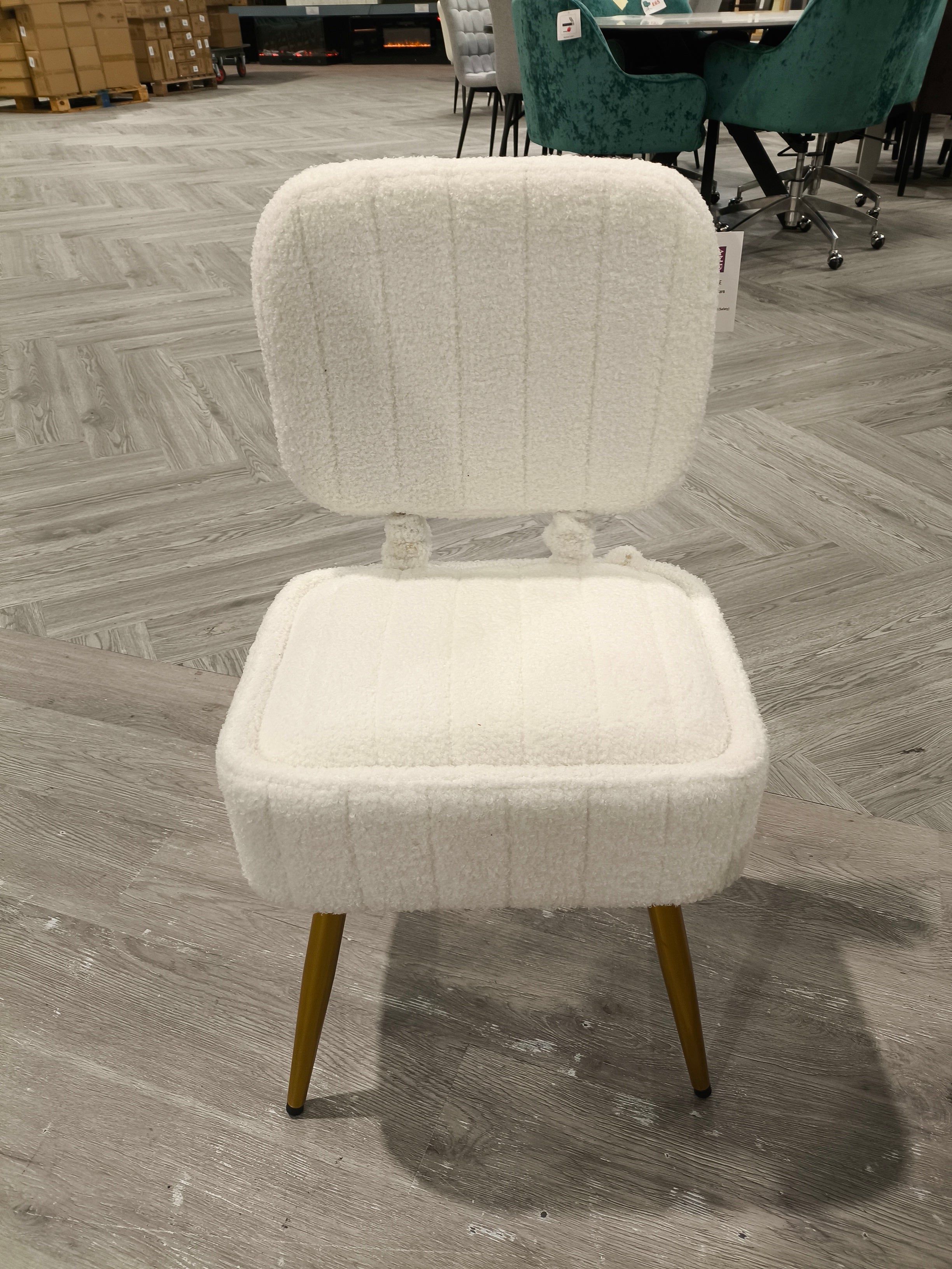 Teddy Fleece Vanity Chair with Storage & Folding Backrest White