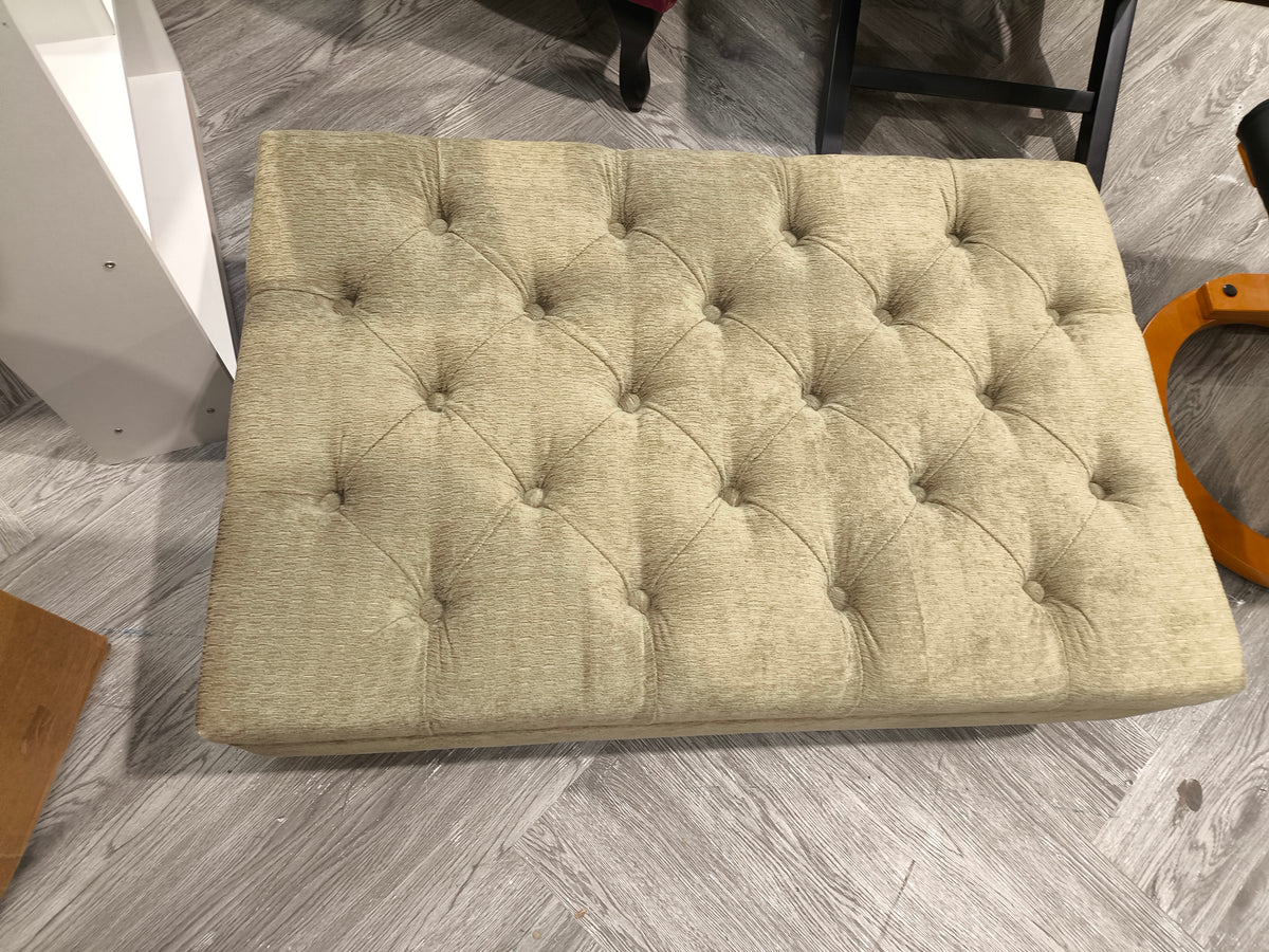 Light Green Buttoned Chenille Storage Footstool