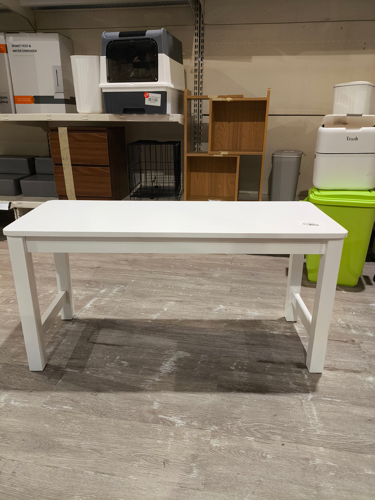 White Wood Bench with White Painted Base