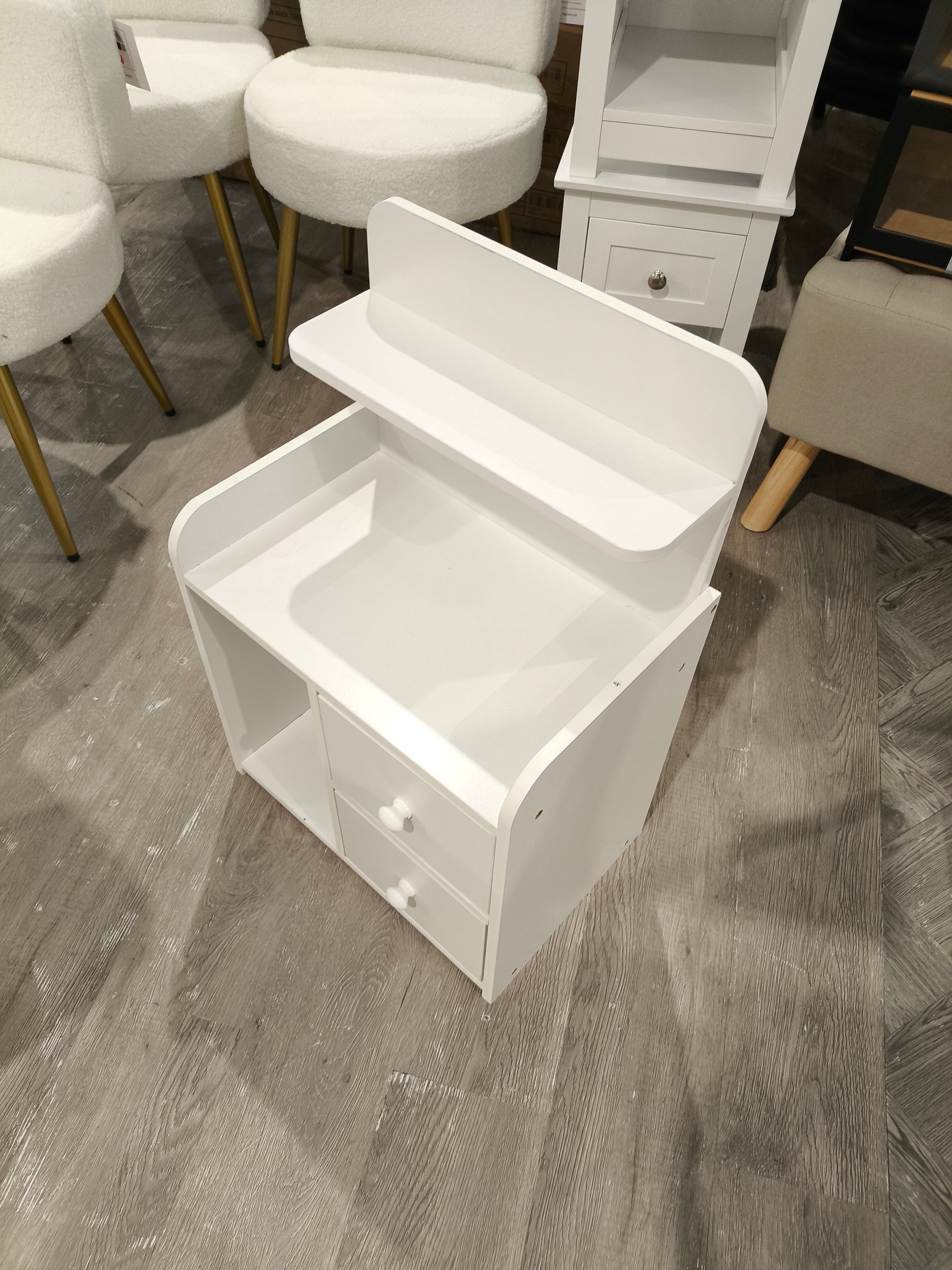 Shelf Bedside Table Nightstand with Drawers White