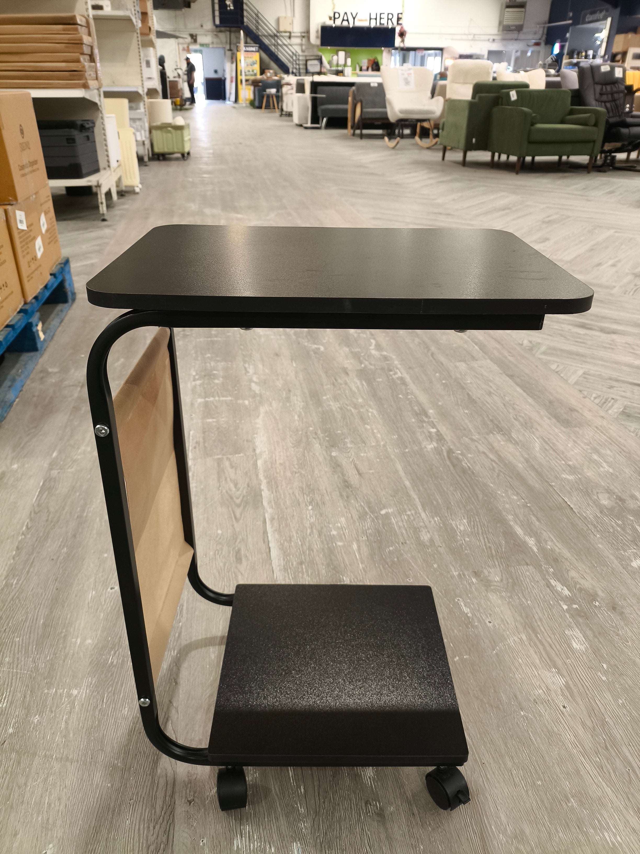 C Shaped Side Table with Storage Bag Black