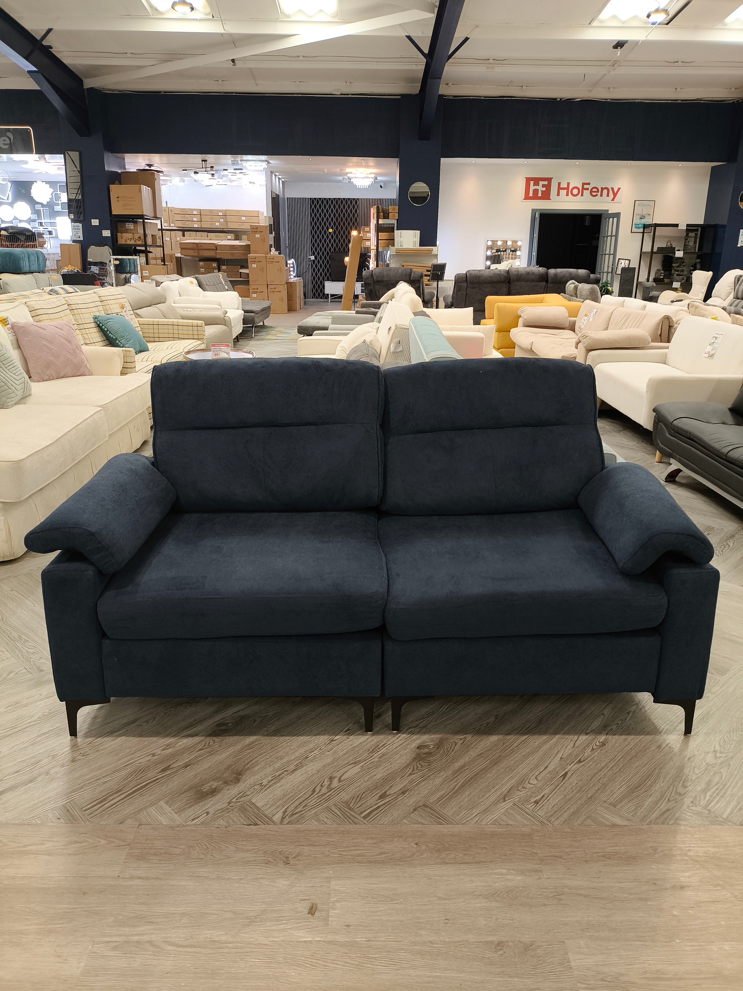 2 Seater Chenille Upholstered Sofa Blue