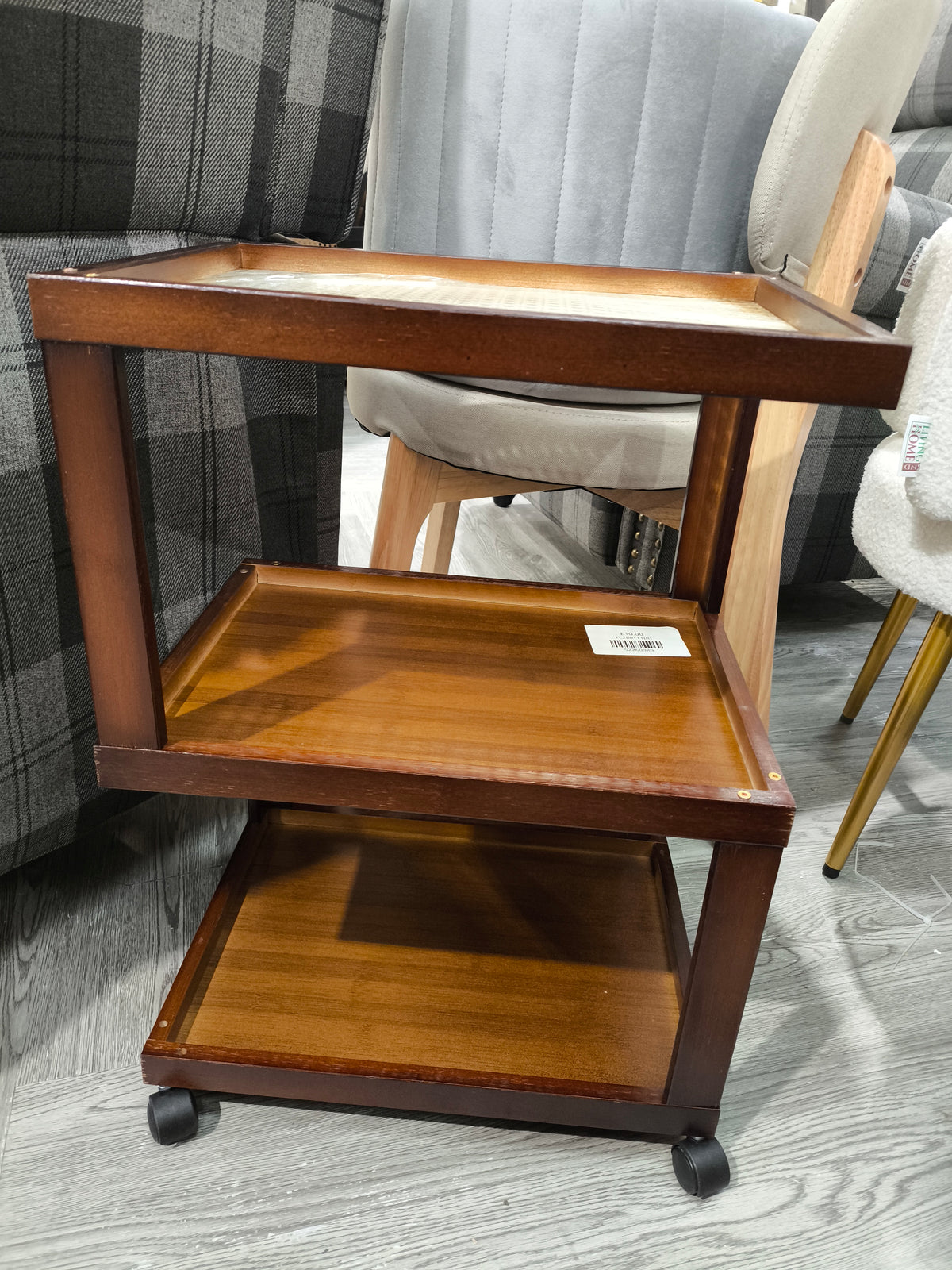 3 Tier Rolling Bamboo Side Table Brown