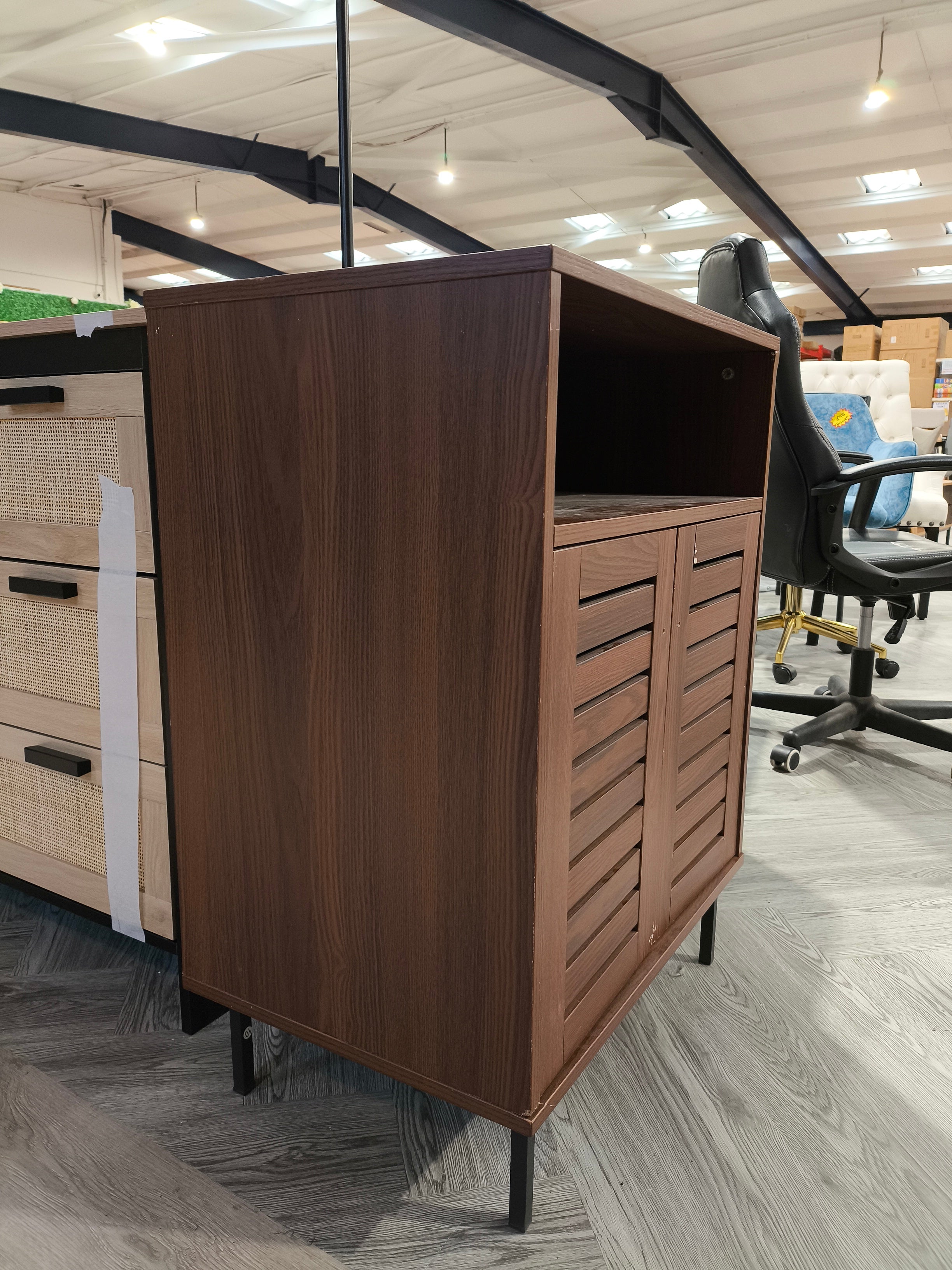 Mid Century Wooden Sideboard Cabinet with Shelves Brown