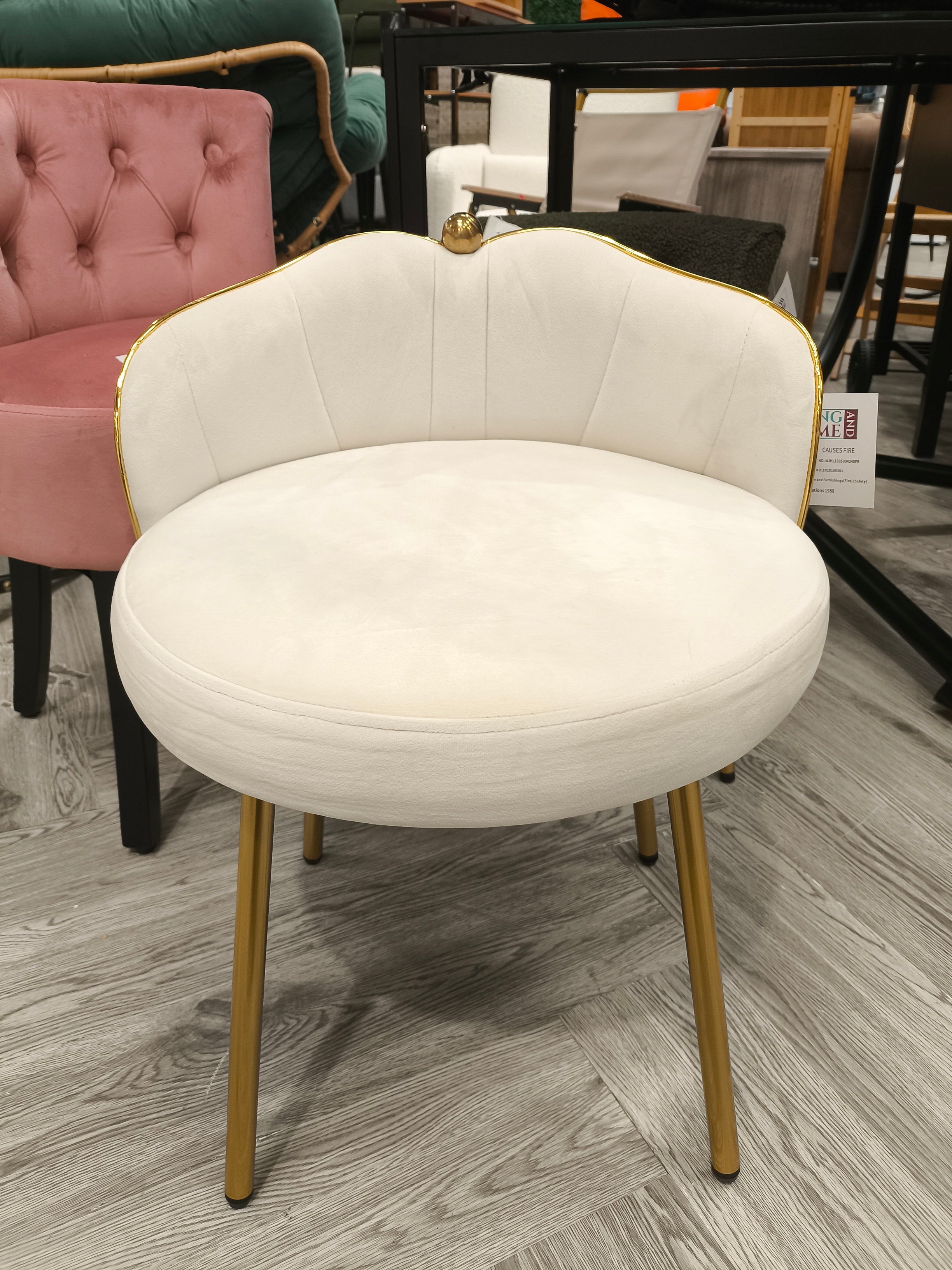 Shell Low Back Dressing Table Stool with Golden Frame Beige