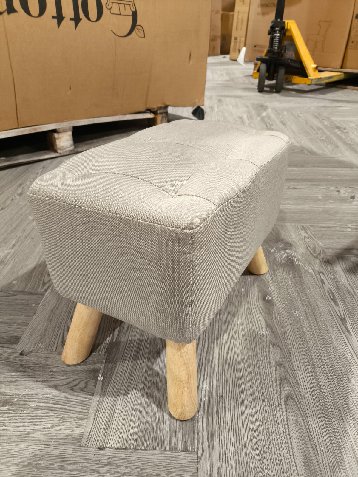 Linen Upholstered Ottoman Footstool with Pocket Khaki