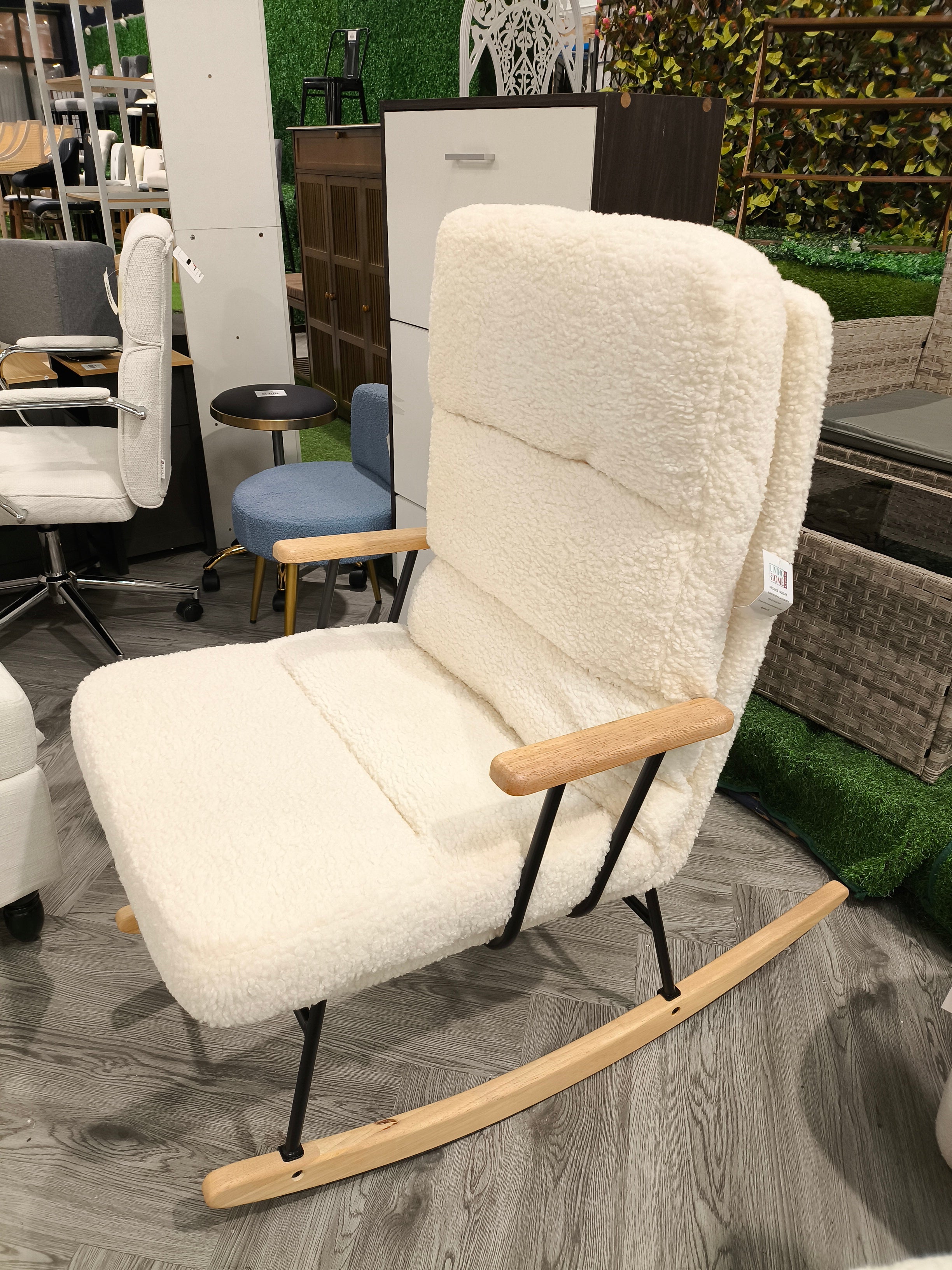 Sherpa Upholstered Adjustable Rocking Chair White