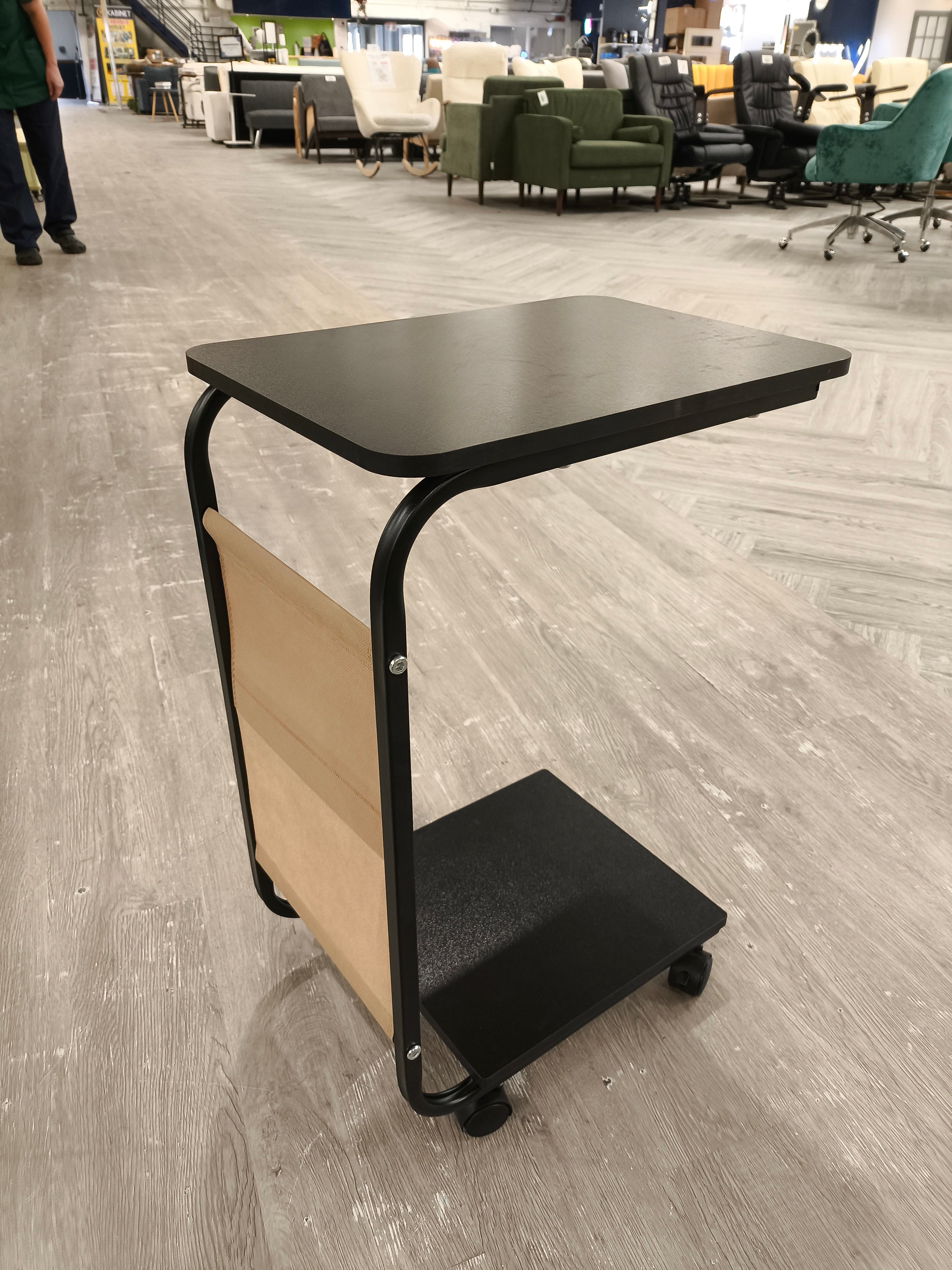 C Shaped Side Table with Storage Bag Black