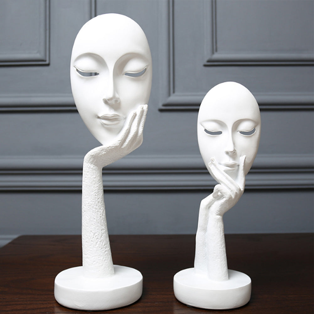 Abstract Resin Woman Face Statue 29cm White