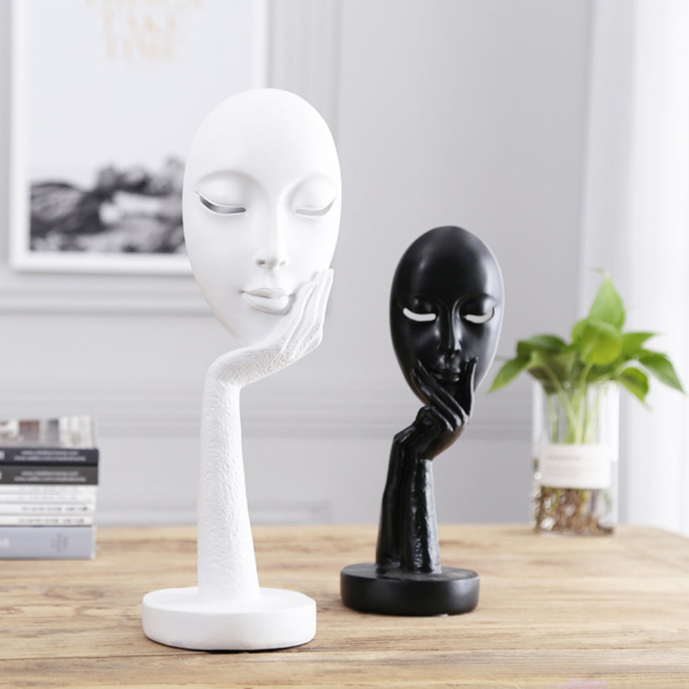 Abstract Resin Woman Face Statue 37cm White