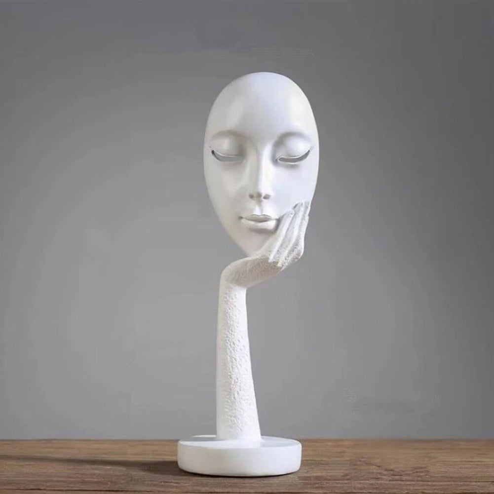 Abstract Resin Woman Face Statue 37cm White