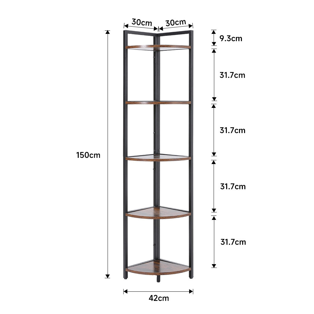 5 Tier Wooden Corner Shelf With Metal Frame