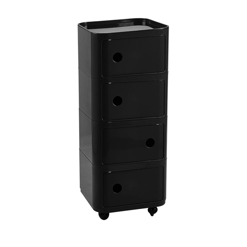 New Square 4 Tier Plastic Storage Drawer Unit with Wheels Black