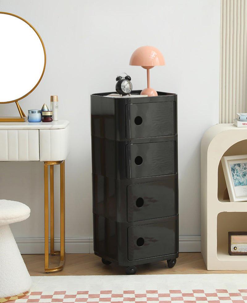 New Square 4 Tier Plastic Storage Drawer Unit with Wheels Black