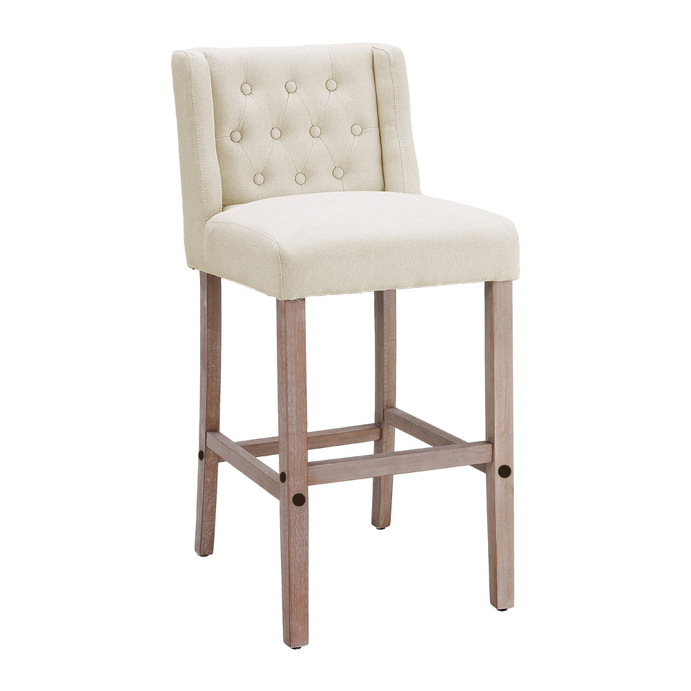 New Rustic Bar Stool Linen Tufted with Wood Legs 1PC