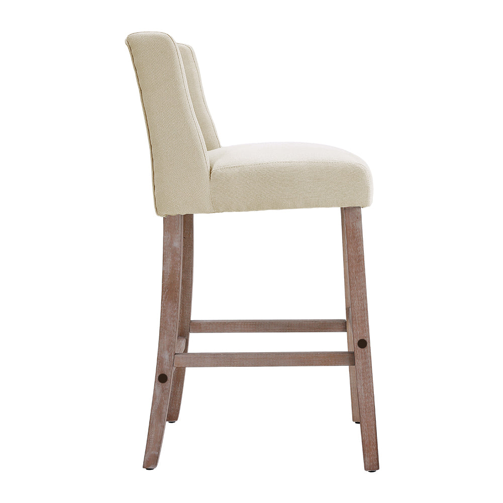 New Rustic Bar Stool Linen Tufted with Wood Legs 1PC