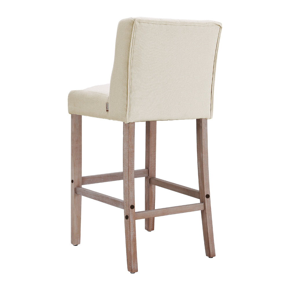 New Rustic Bar Stool Linen Tufted with Wood Legs 1PC