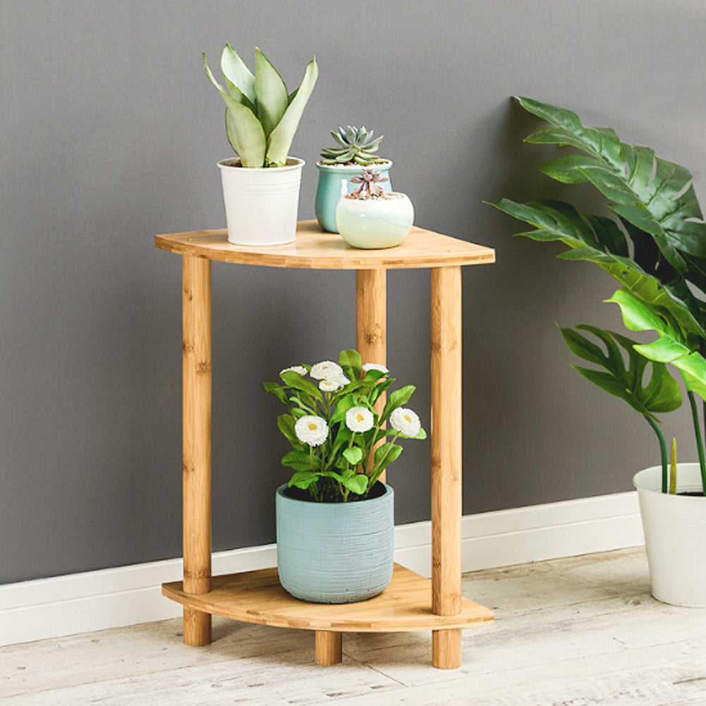 2 Tier Wooden Fan-shaped Plant Stand for Living Room